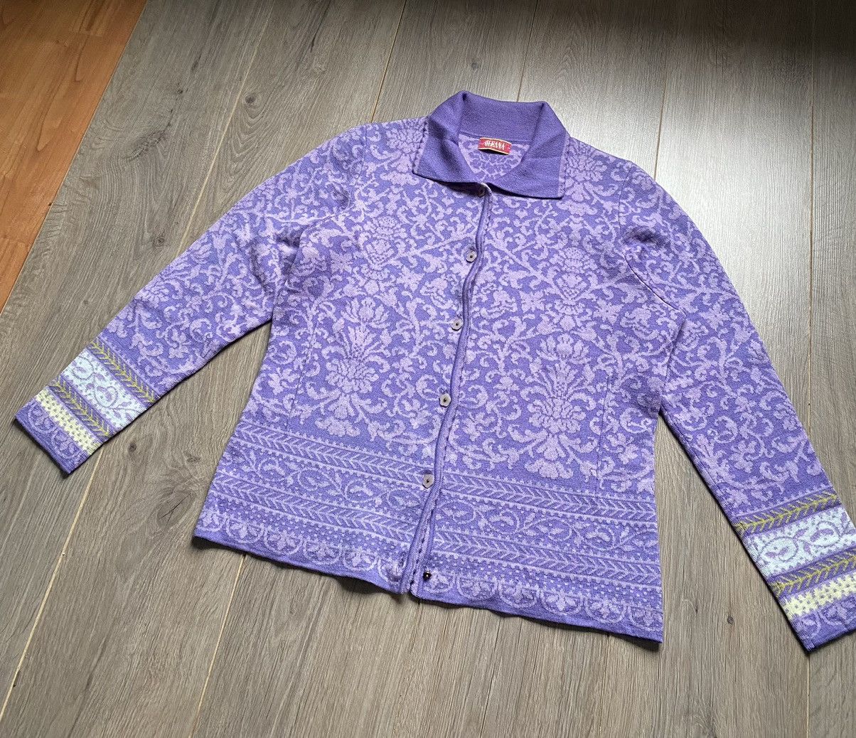Coogi Oleana Espeland Norway Flowers Wool Button Knit Cardigan Size M / US 6-8 / IT 42-44 - 6 Thumbnail
