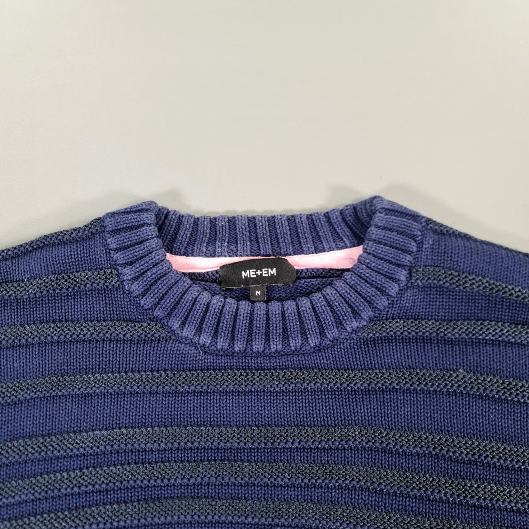 ME+EM ME+EM Womens Jumper Blue Medium Cotton Knitted Crew Pullover Striped Size M / US 6-8 / IT 42-44 - 2 Thumbnail