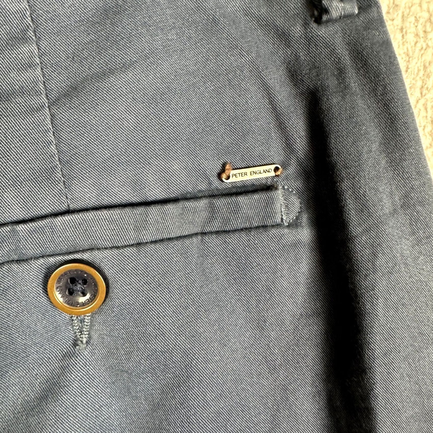 Vintage Peter England Pants Mens 34 Navy Blue Riser Super Slim Khakis Straight Business Casual Workwear Stretch Cotton Blend Modern Slim Fit Size US 34 / EU 50 - 7 Thumbnail