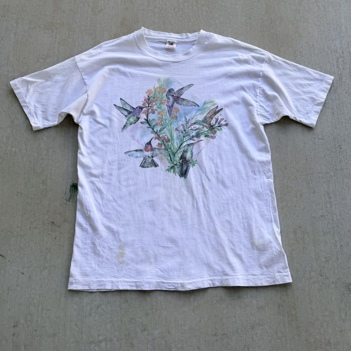 Fruit Of The Loom Vintage Hummingbird Art T Shirt 90s Single Stitch FOTL XL Size US XL / EU 56 / 4 - 1 Thumbnail