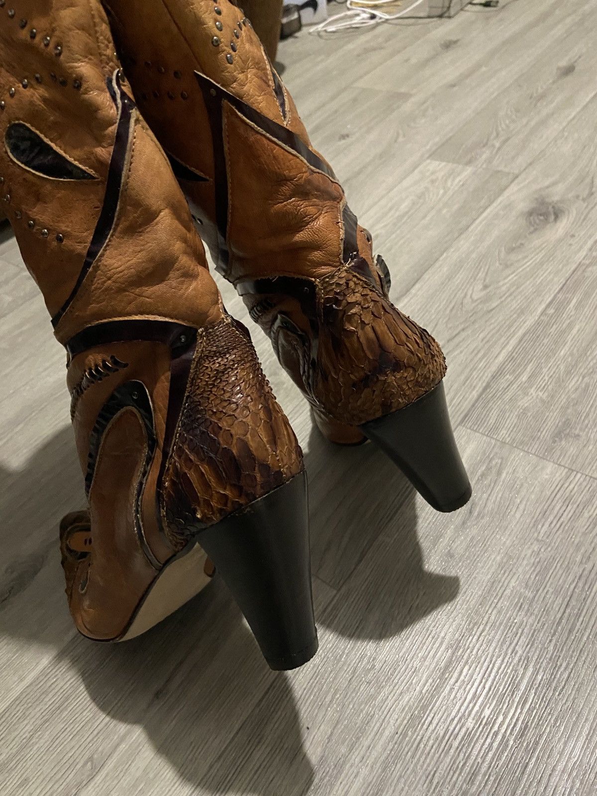 Jo Ghost Jo Ghost Stunning Leather & Snakeskin Knee High Cowboy Boots Size US 10 / IT 40 - 6 Thumbnail