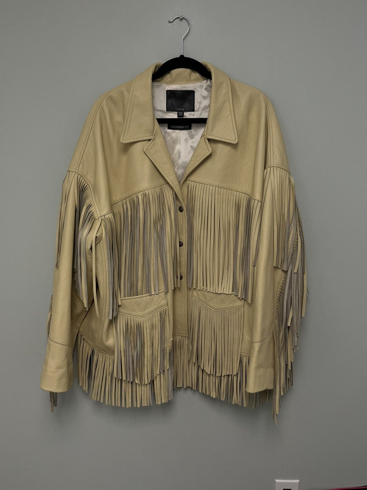 image of R13 Leather Fringe Jacket in Beige, Women's