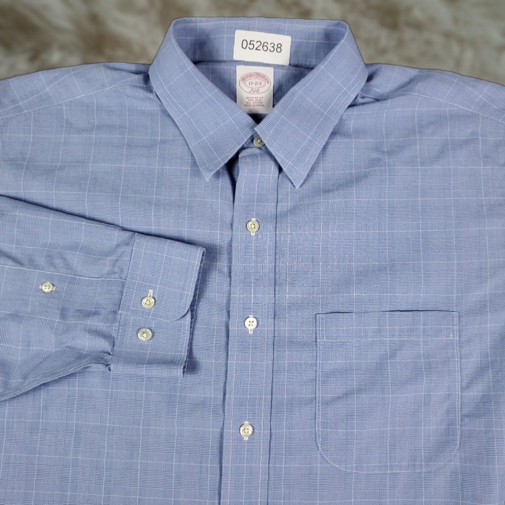 Brooks Brothers Brooks Brothers Dress Shirt Mens Size 17 Blue Plaid Long Sleeve Button Up Regular Fit Size 46R - 1 Thumbnail
