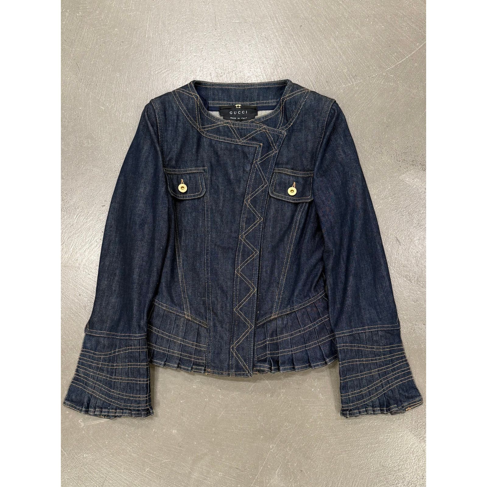Gucci S/S2004 Gucci by Tom Ford paneled biker denim jacket Size S / US 4 / IT 40 - 1 Thumbnail