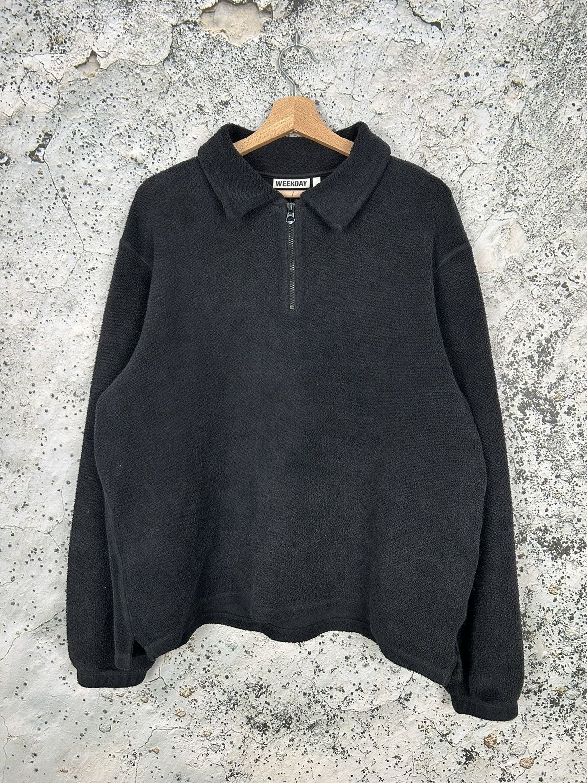 Weekday Half Zip Sweatshirt Boxy Fit Skate in Black, Men's (Size M)