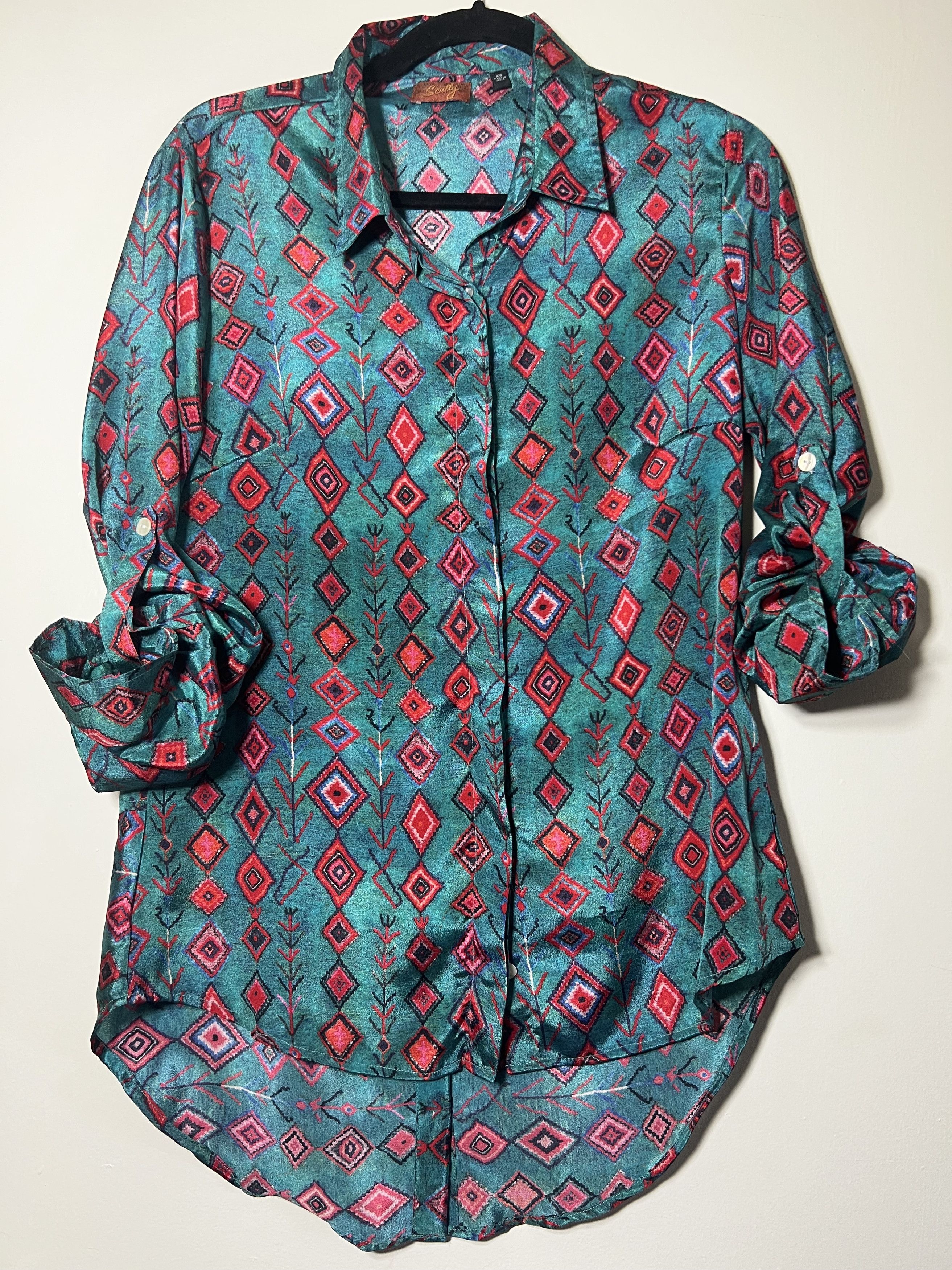 Scully × Scully Leather × Vintage Vintage Scully Cowboy Western Print Long Sleeve Blouse Size XS / US 0-2 / IT 36-38 - 2 Thumbnail