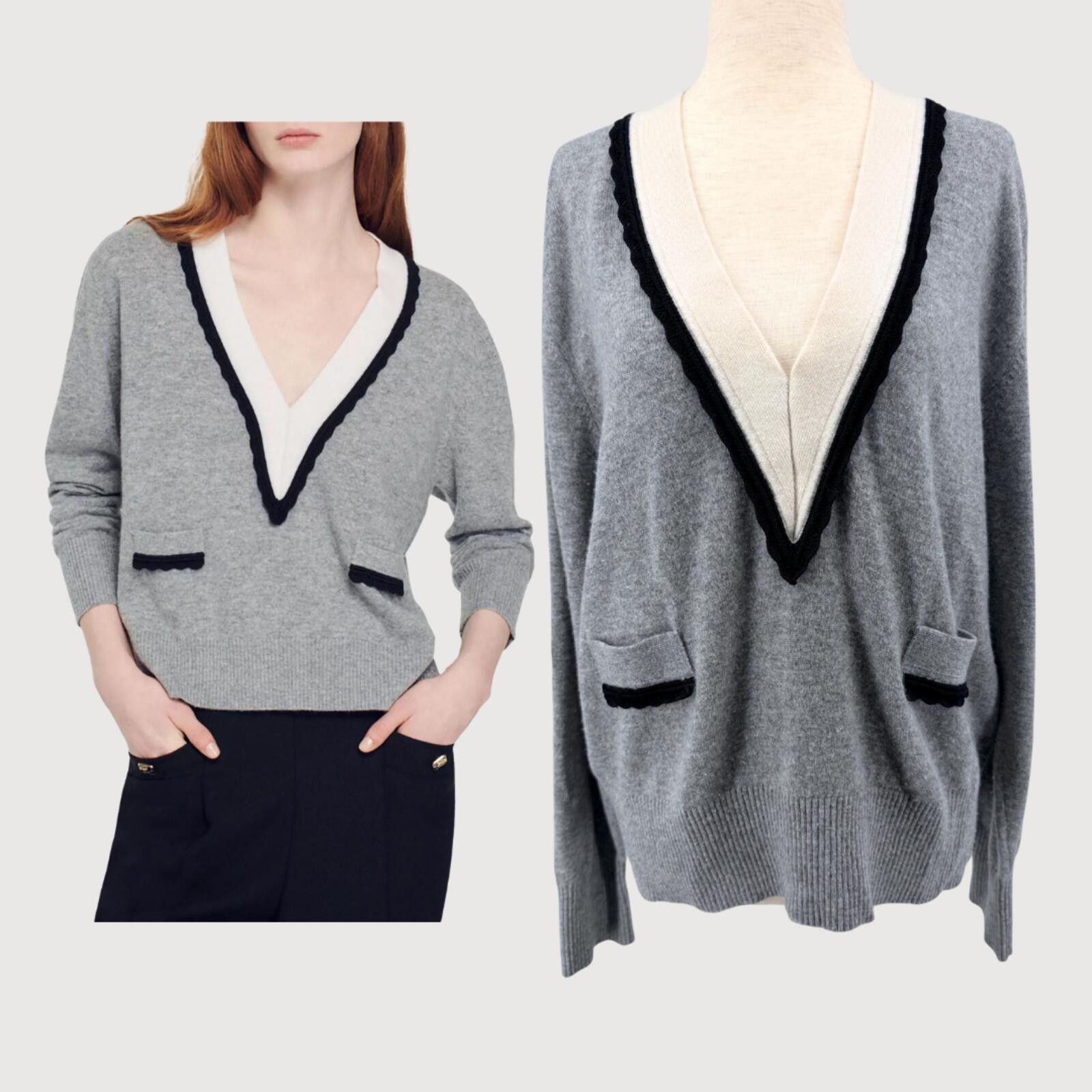 Sandro Sandro Wool Cashmere Sweater Contrast Trim Grey Size 3 Size M / US 6-8 / IT 42-44 - 1 Thumbnail