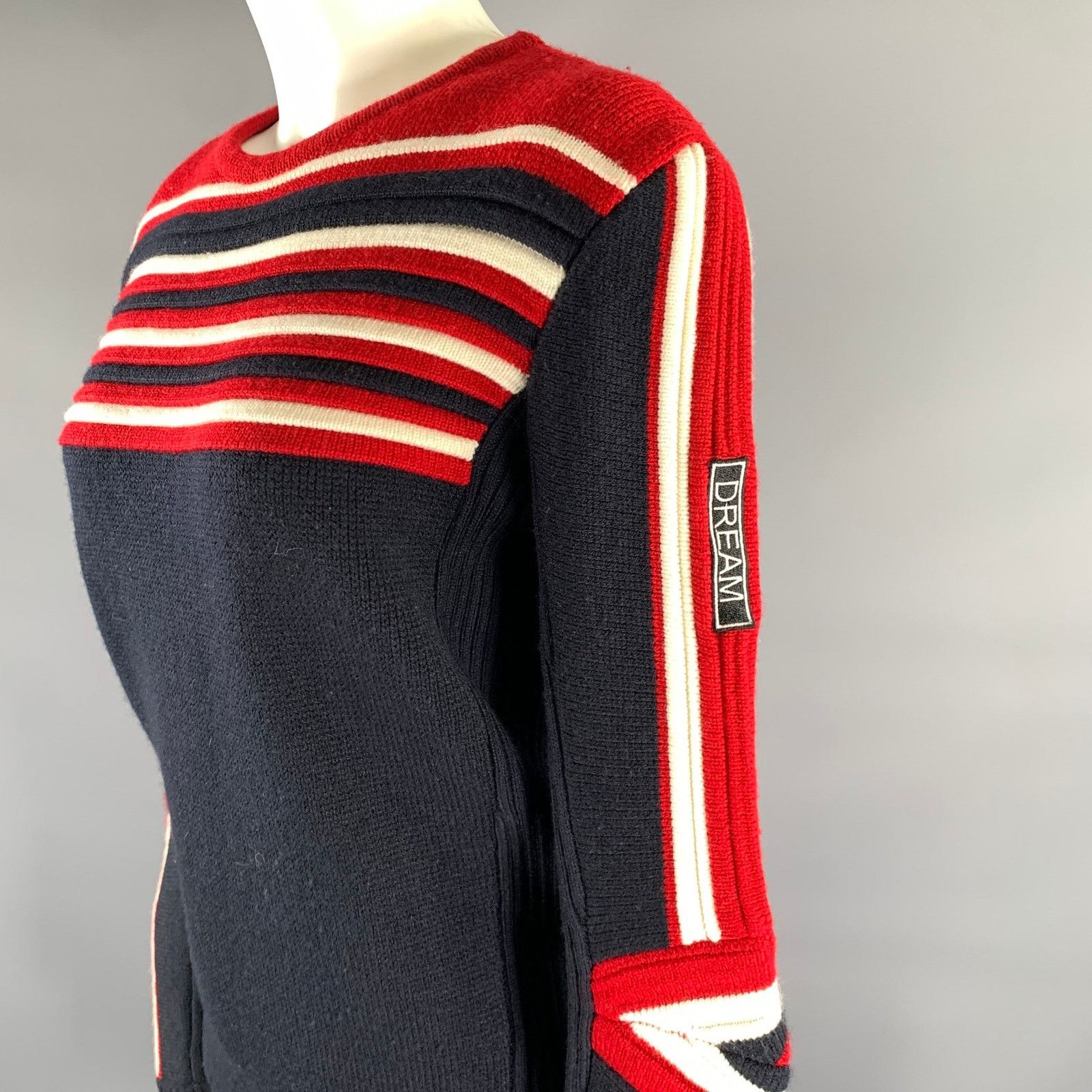 Maje MAJE Size S Navy Red Wool Blend Stripe Crew-Neck Sweater Size S / US 4 / IT 40 - 3 Thumbnail