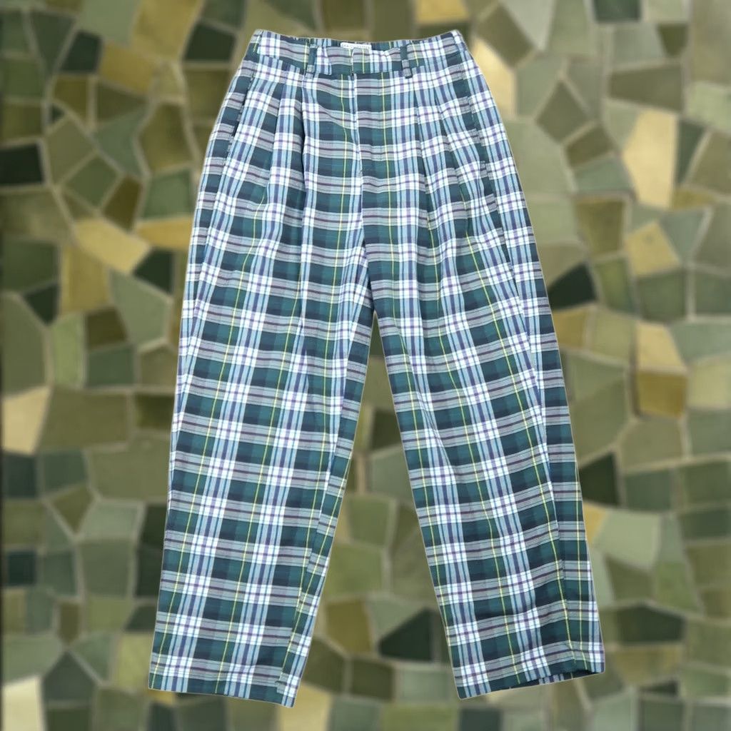 Urban Outfitters Urban Outfitters Pants Plaid Green White High Rise Straight Leg S Womens Casual 27in Inseam Webbed Elastic Back Waist Pockets Size 28" / US 6 / IT 42 - 1 Thumbnail