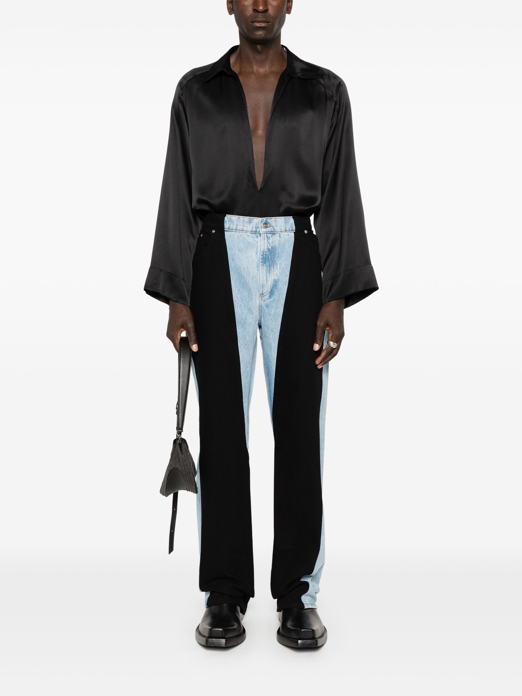 Mugler o1s22i1n1124 Two-Tone Denim Jeans in Blue & Black Size US 30 / EU 46 - 2 Thumbnail