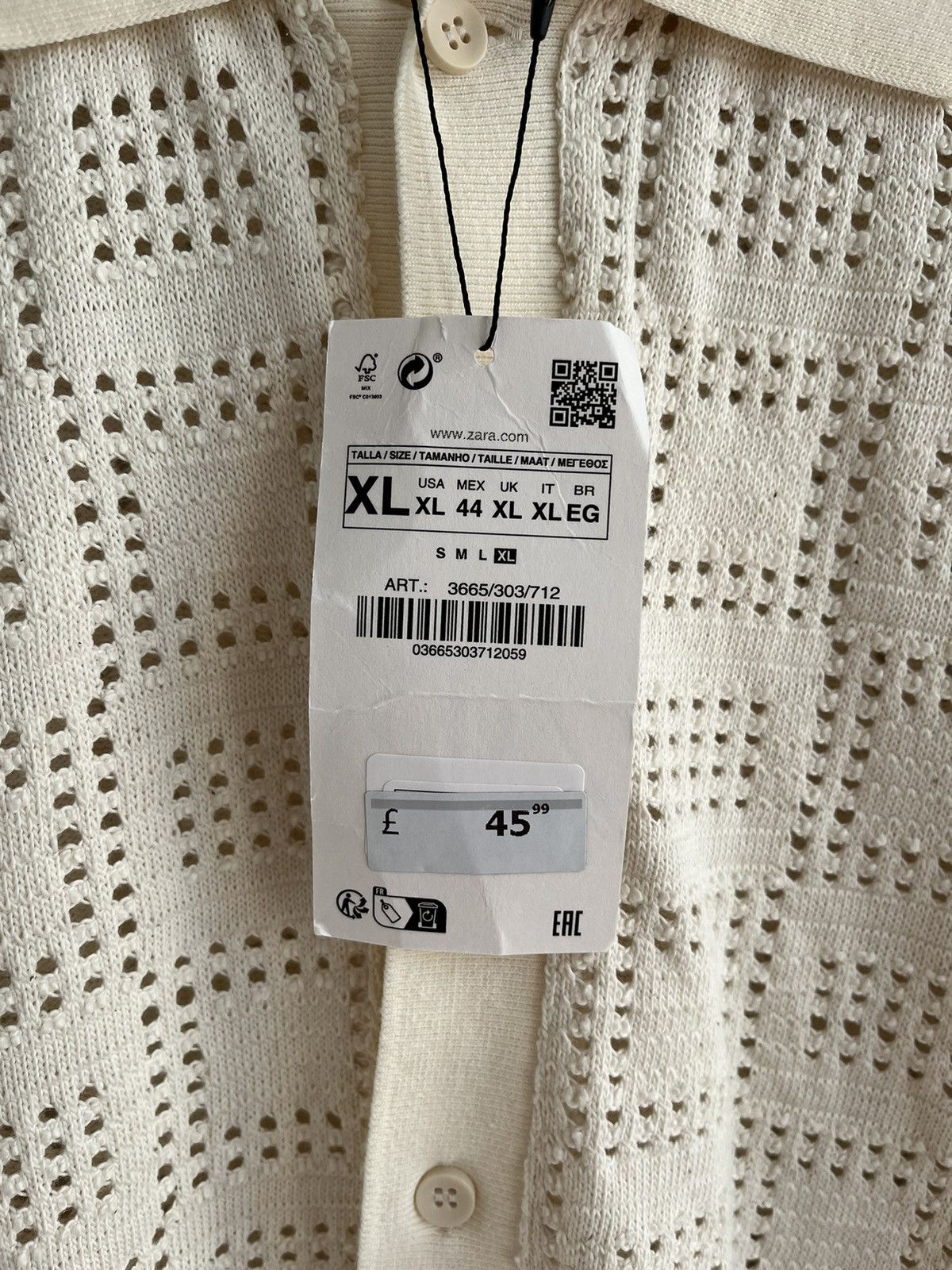 Zara NWT Zara Mesh Crotchet Button Up Shirt in Ecru Size XL mens Size US XL / EU 56 / 4 - 8 Thumbnail