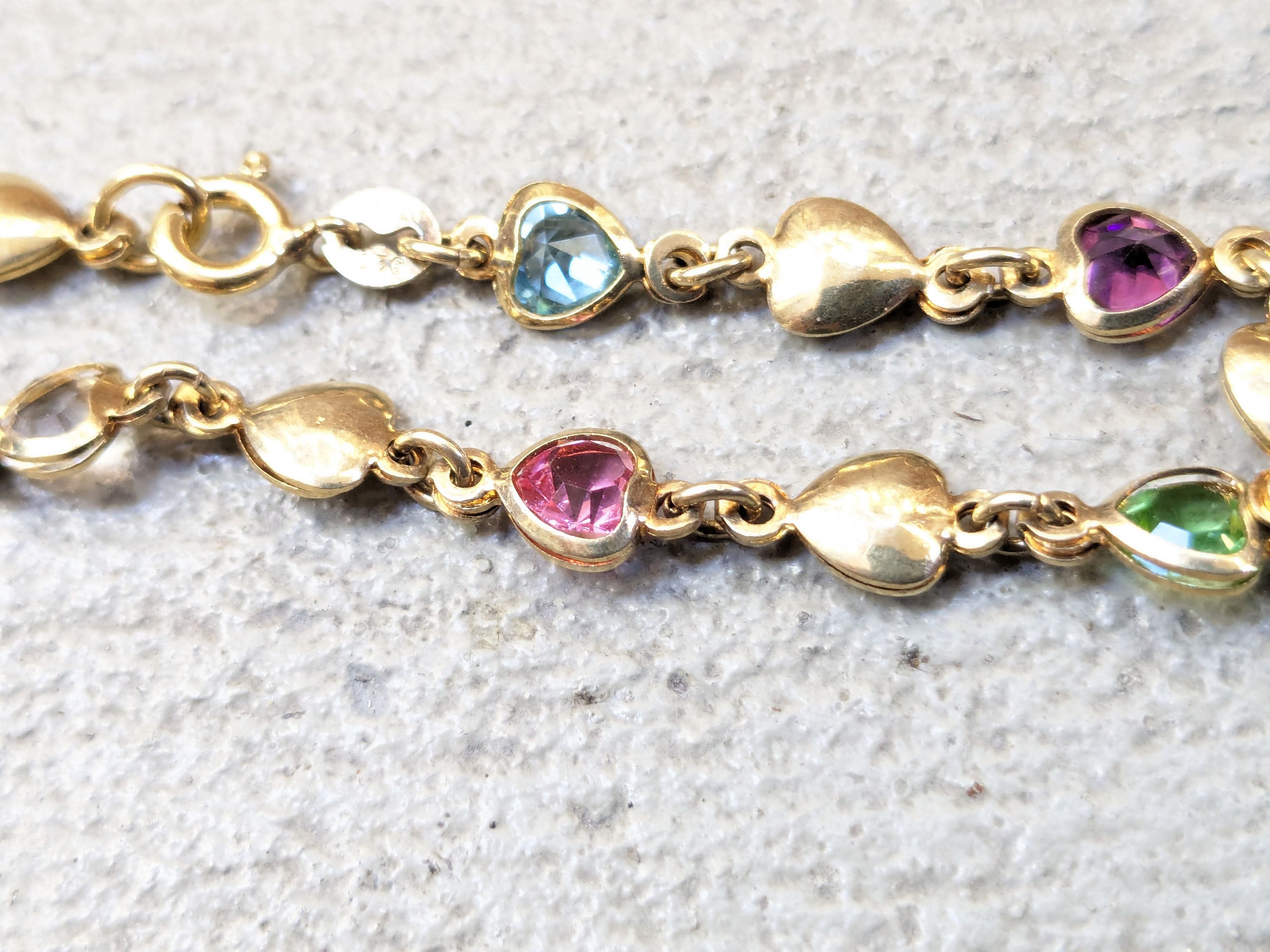 Jewelry Vintage Sterling Silver Bracelet Heart Rainbow Gold Plate Size ONE SIZE - 10 Thumbnail