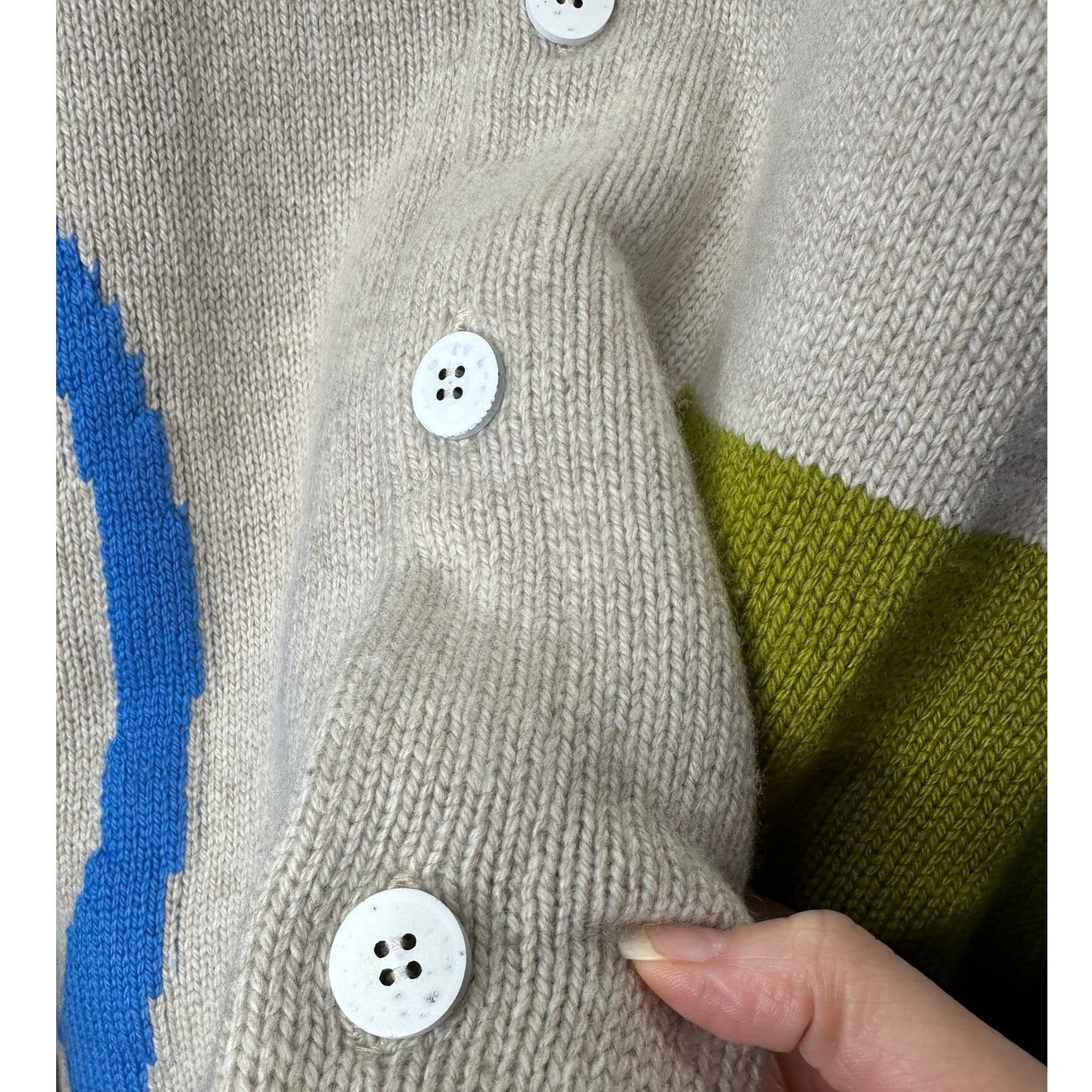 The Elder Statesman The Elder Statesman Tan Blue Green Block & Spiral Cardigan L Size US L / EU 52-54 / 3 - 6 Thumbnail