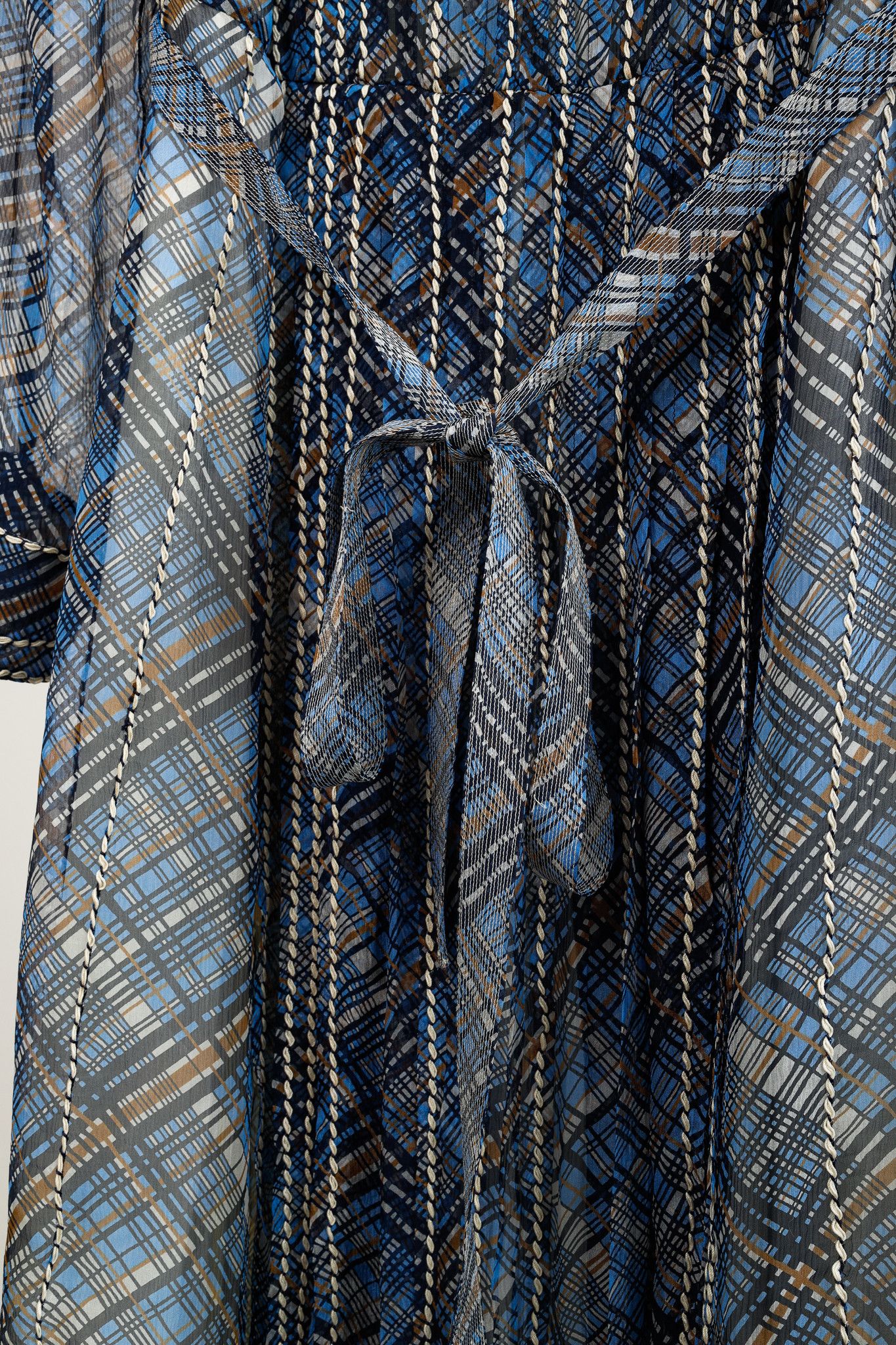 Prada Prada Resort 2015 Blue Plaid-Silk Stitched-Detailing Dress Size M / US 6-8 / IT 42-44 - 6 Thumbnail