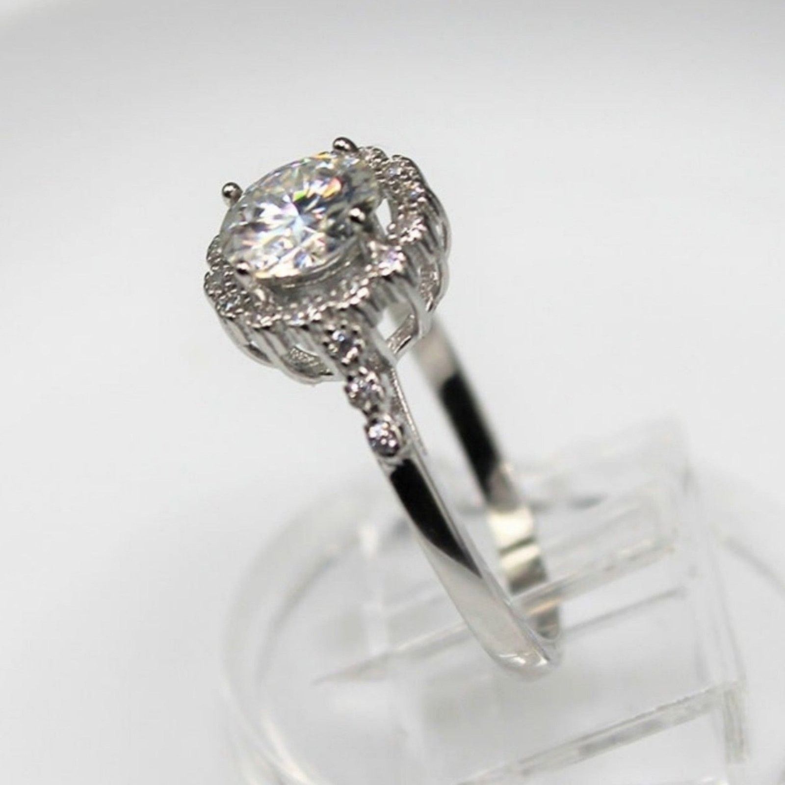 Other 1 Ct Moissanite Ring Halo-Style Flower Silver 6 Size ONE SIZE - 4 Thumbnail