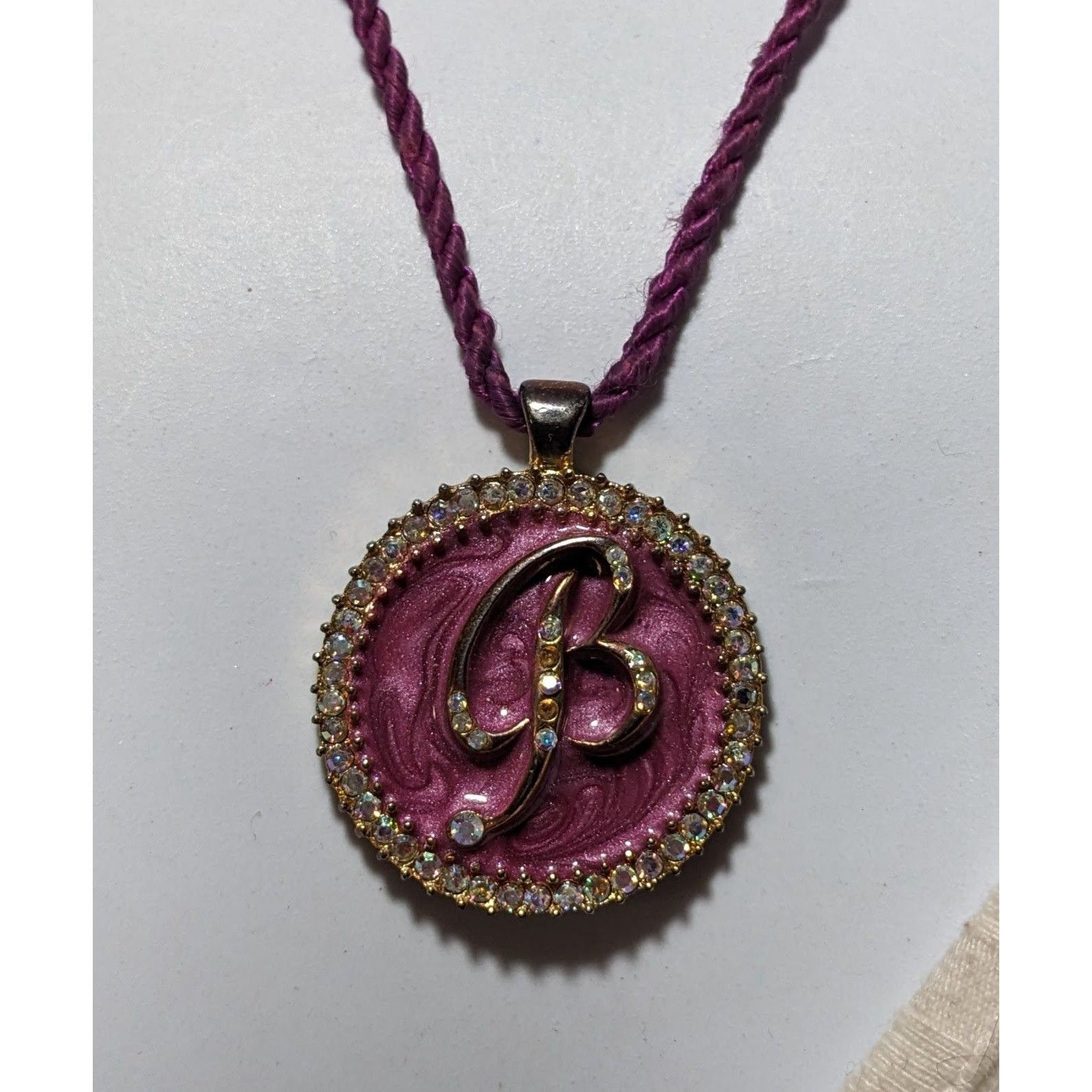 Other Purple Enamel Rhinestone B Medallion Necklace Size ONE SIZE - 7 Thumbnail