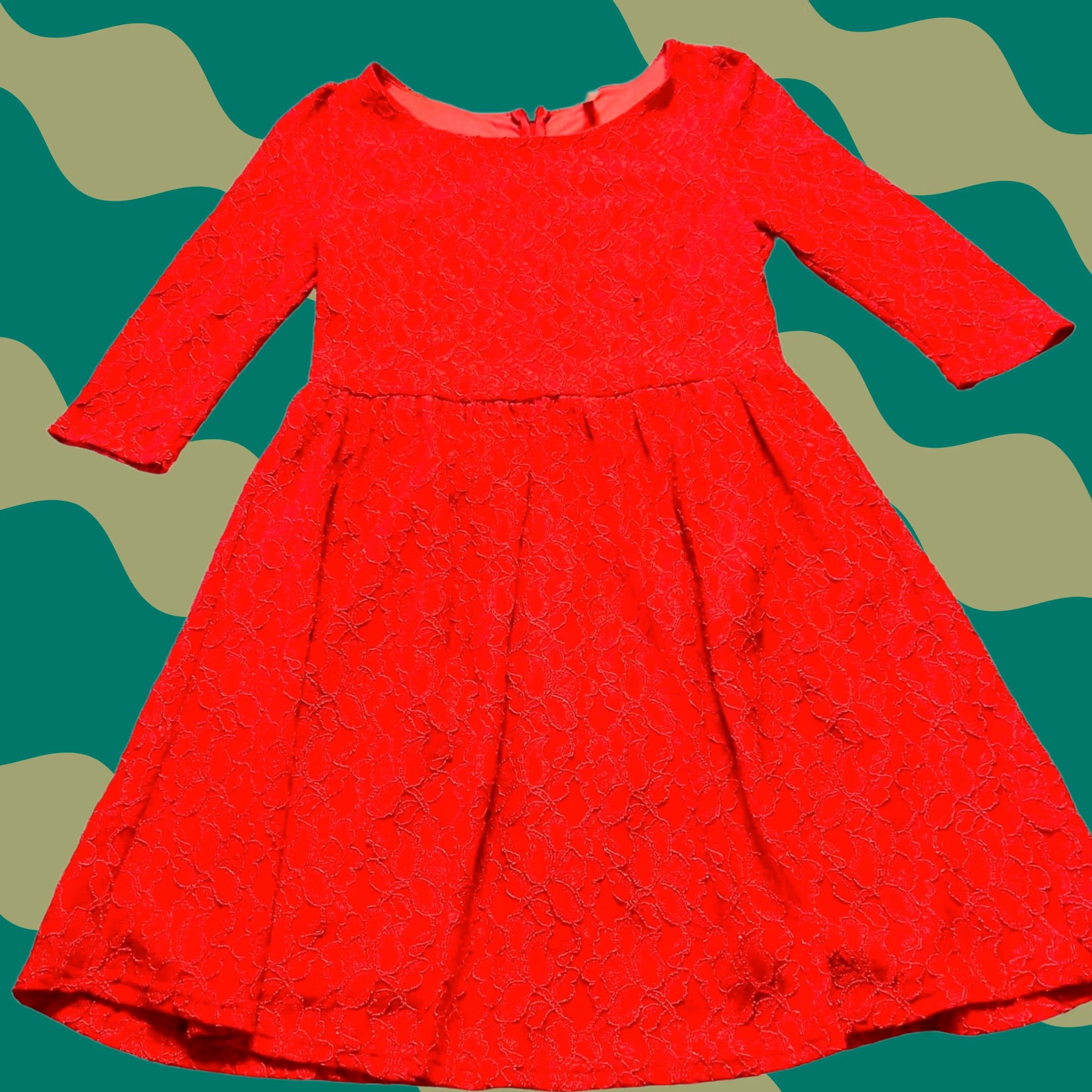 Vintage Hello Miss Red Lace Fit & Flare Midi Dress L Long Sleeve Quarter Sleeve Women's Vintage 90s Boho Cocktail Dress Size L / US 10 / IT 46 - 1 Thumbnail