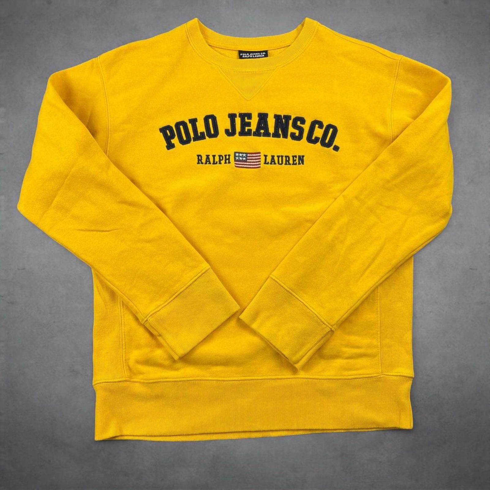Polo Jeans Co Crewneck Sweatshirt Small Yellow Spellout