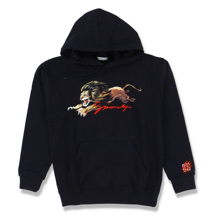 Givenchy Black Faux Fur Hood Signature Logo Lion Hoodie Grailed