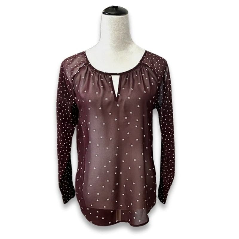 Old Navy Old Navy Sheer Blouse Long Sleeves Maroon Women's XS Size XS / US 0-2 / IT 36-38 - 1 Thumbnail