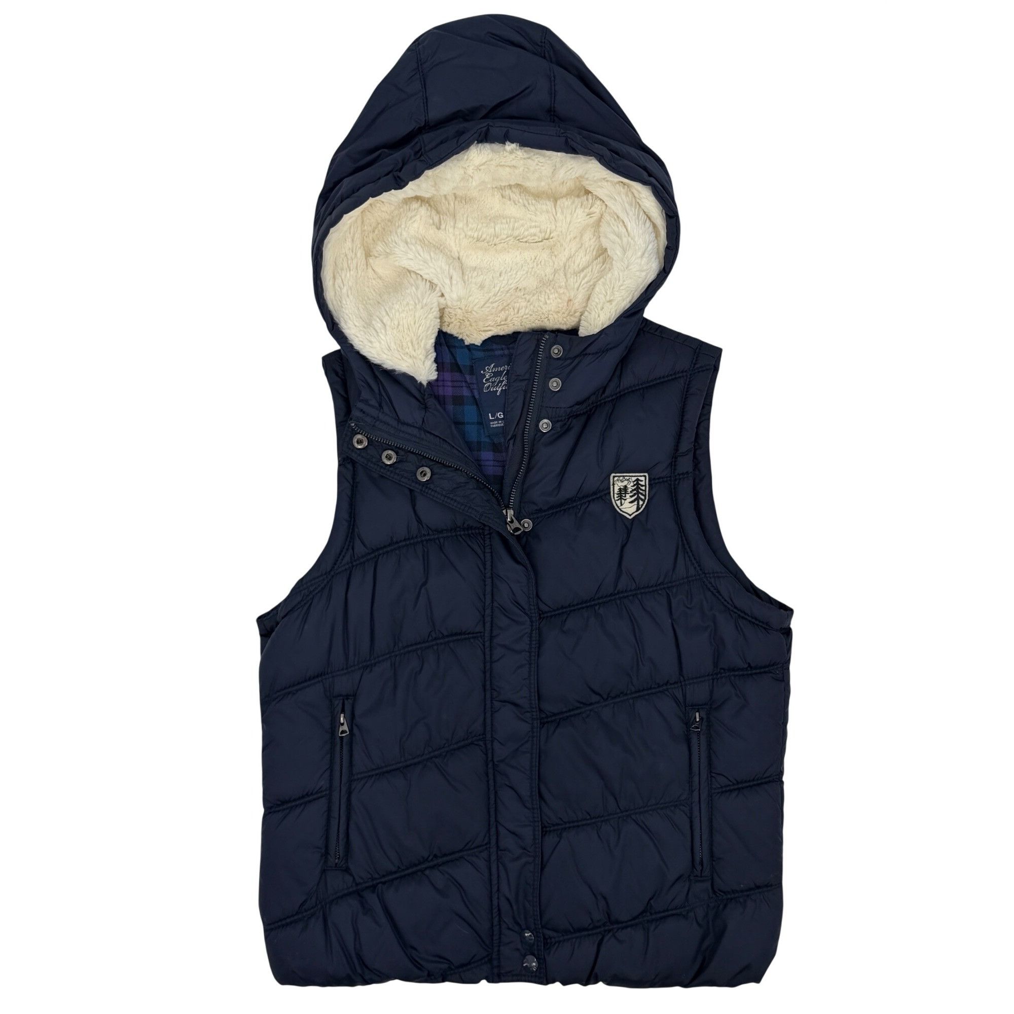 American Eagle Outfitters VTG American Eagle Blue Faux Fur Lined Hooded Vest | Y2K Ind Size L / US 10 / IT 46 - 11 Thumbnail