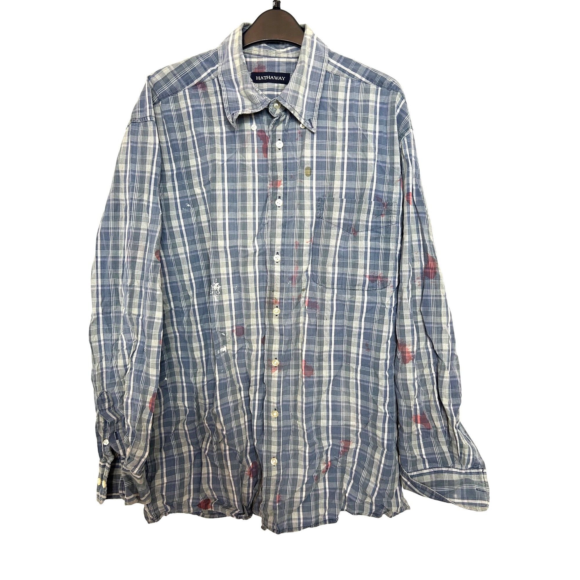 Other Halloween Costume Men’s Zombie Shirt Blue White Plaid L Vtg Size US L / EU 52-54 / 3 - 2 Thumbnail