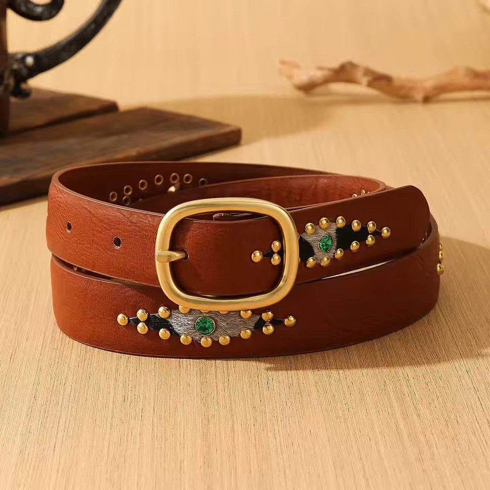 Japanese Brand Brown studded western style 102 cm Size 34 - 8 Thumbnail