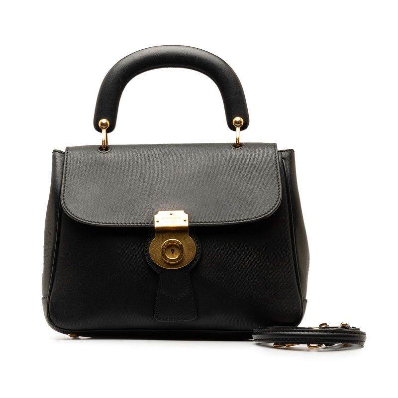 image of Burberry Leather Top Handle Bag Handbag Leather In Good Condition in Black, Women's