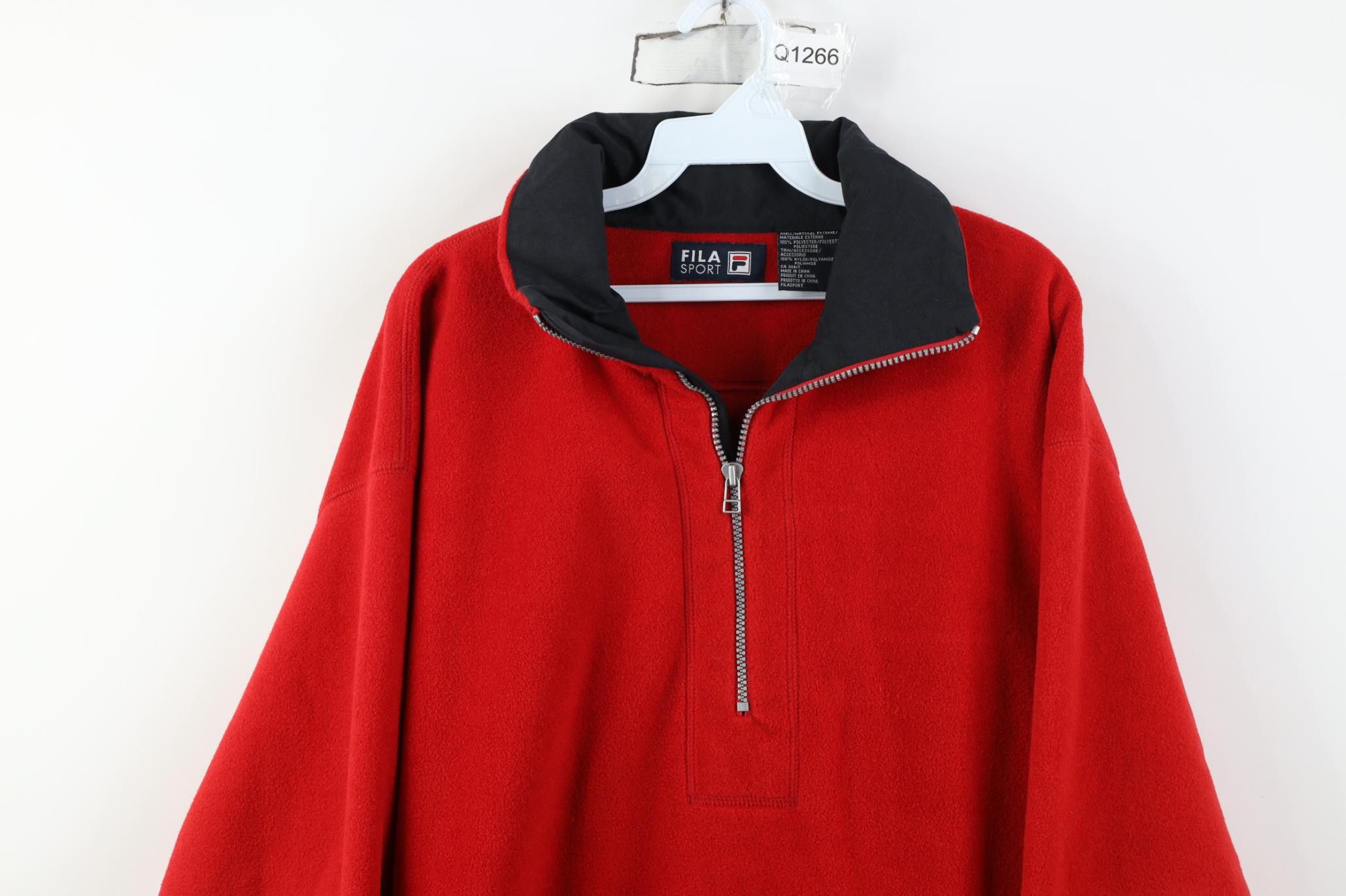 Fila Vintage 90s Fila Sport 1/4 Zip Fleece Pullover Sweater Red Size US XL / EU 56 / 4 - 2 Thumbnail