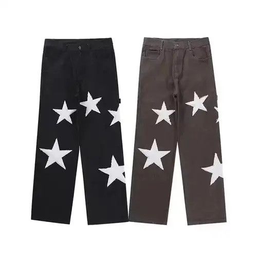 VIBE Embroidered Star Patchwork Black Carpenter Y2K Pants Size US 32 / EU 48 - 3 Thumbnail