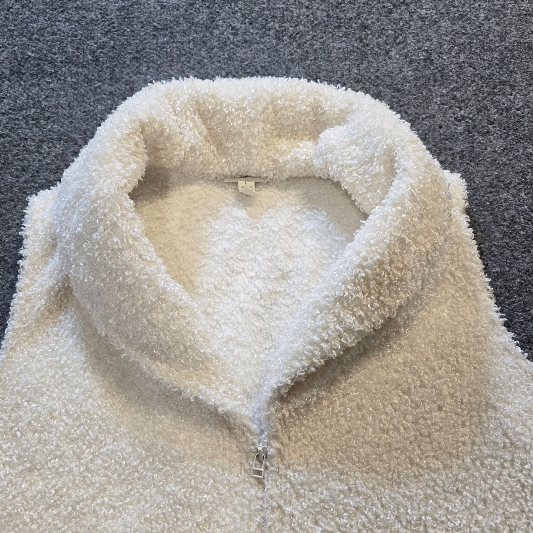 J. Jill J Jill Vest Womens Large White Fleece Boucle Zip Sleeveless Capsule Midweight Casual Winter Spring Fall Pockets Size L / US 10 / IT 46 - 2 Thumbnail