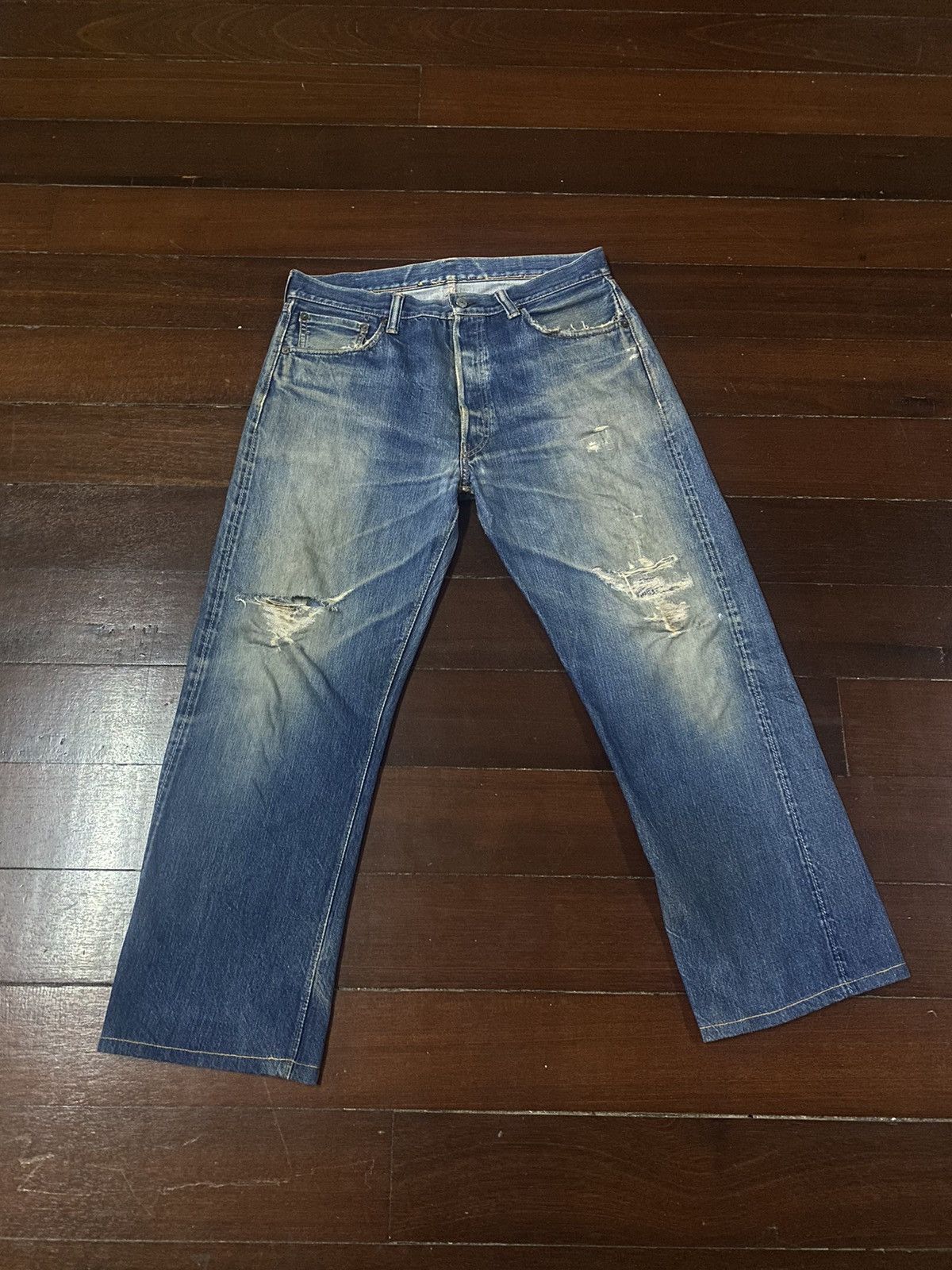Vintage FIRE 🔥 VINTAGE 90s WAREHOUSE V STITCH DISTRESSED REWORK JEAN Size US 36 / EU 52 - 1 Thumbnail