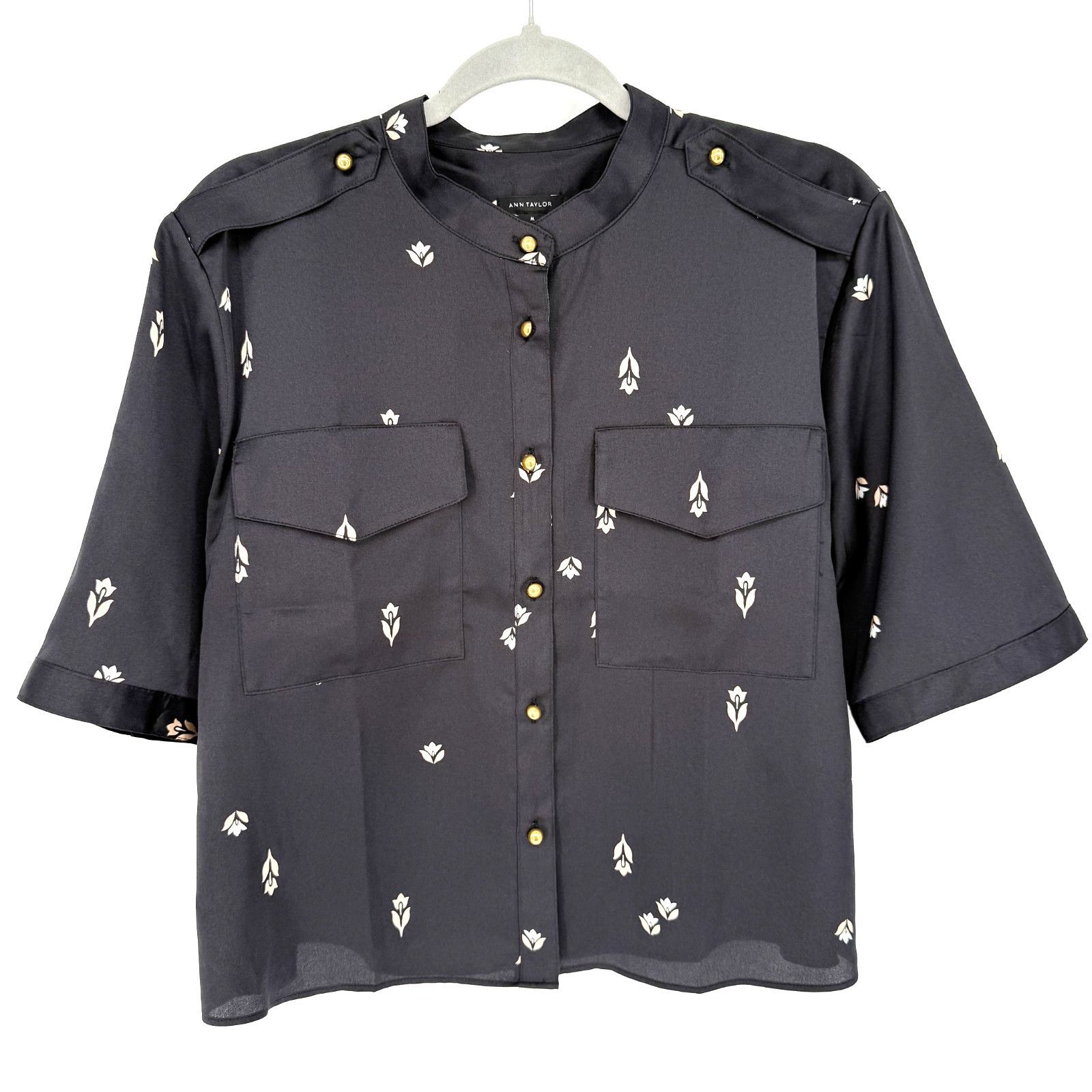 Ann Taylor Ann Taylor Black Floral Print Blouse Button Front 3/4 Sleeve Size M / US 6-8 / IT 42-44 - 1 Thumbnail