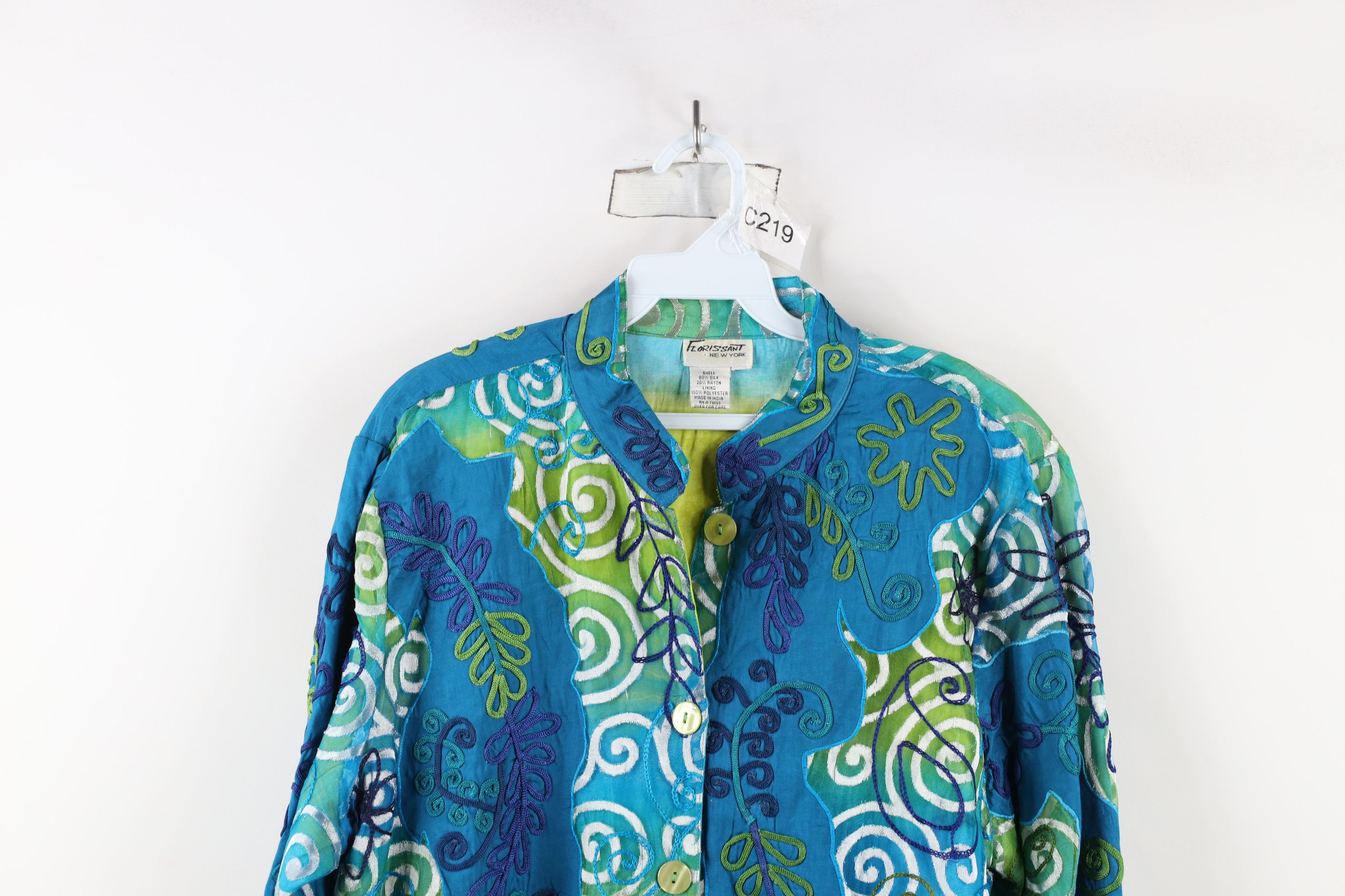 Vintage Vintage 90s Streetwear Flower Silk Button Shirt Jacket Size XL / US 12-14 / IT 48-50 - 2 Thumbnail