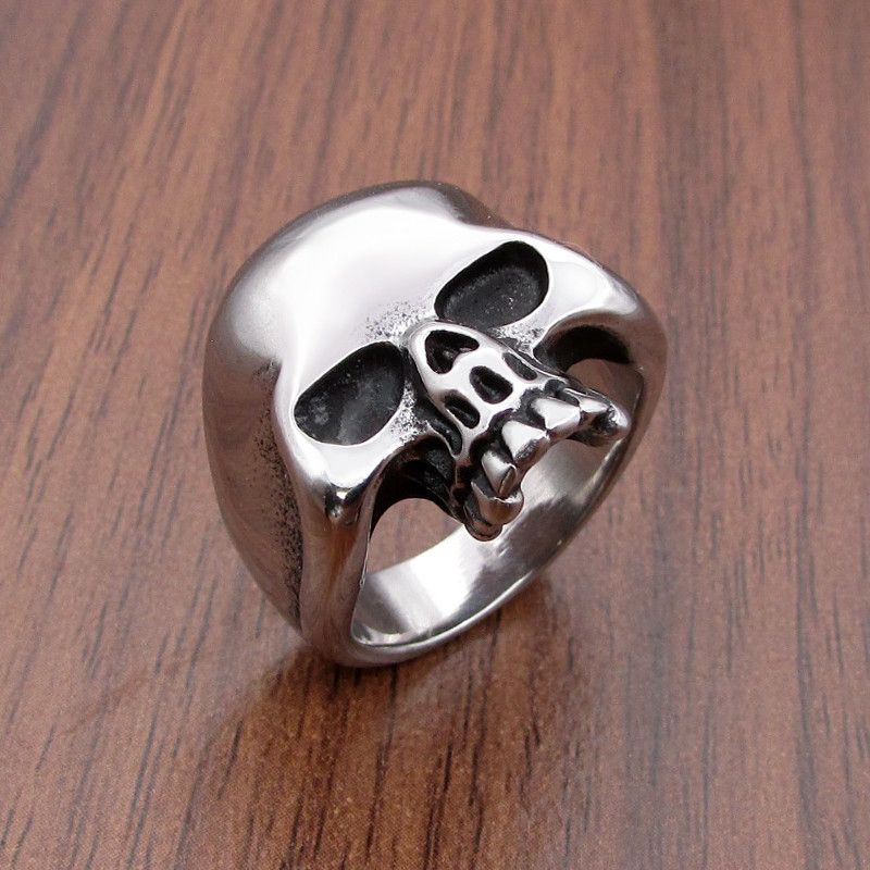 Sterling Silver × Vintage SIZE 10 316L Steel Crack Devil Big Head Skull Ring Size ONE SIZE - 2 Thumbnail