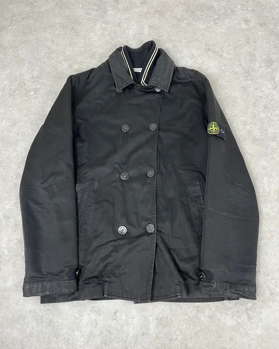 2000s Stone Island Black Buttoned Wool Layered Jacket