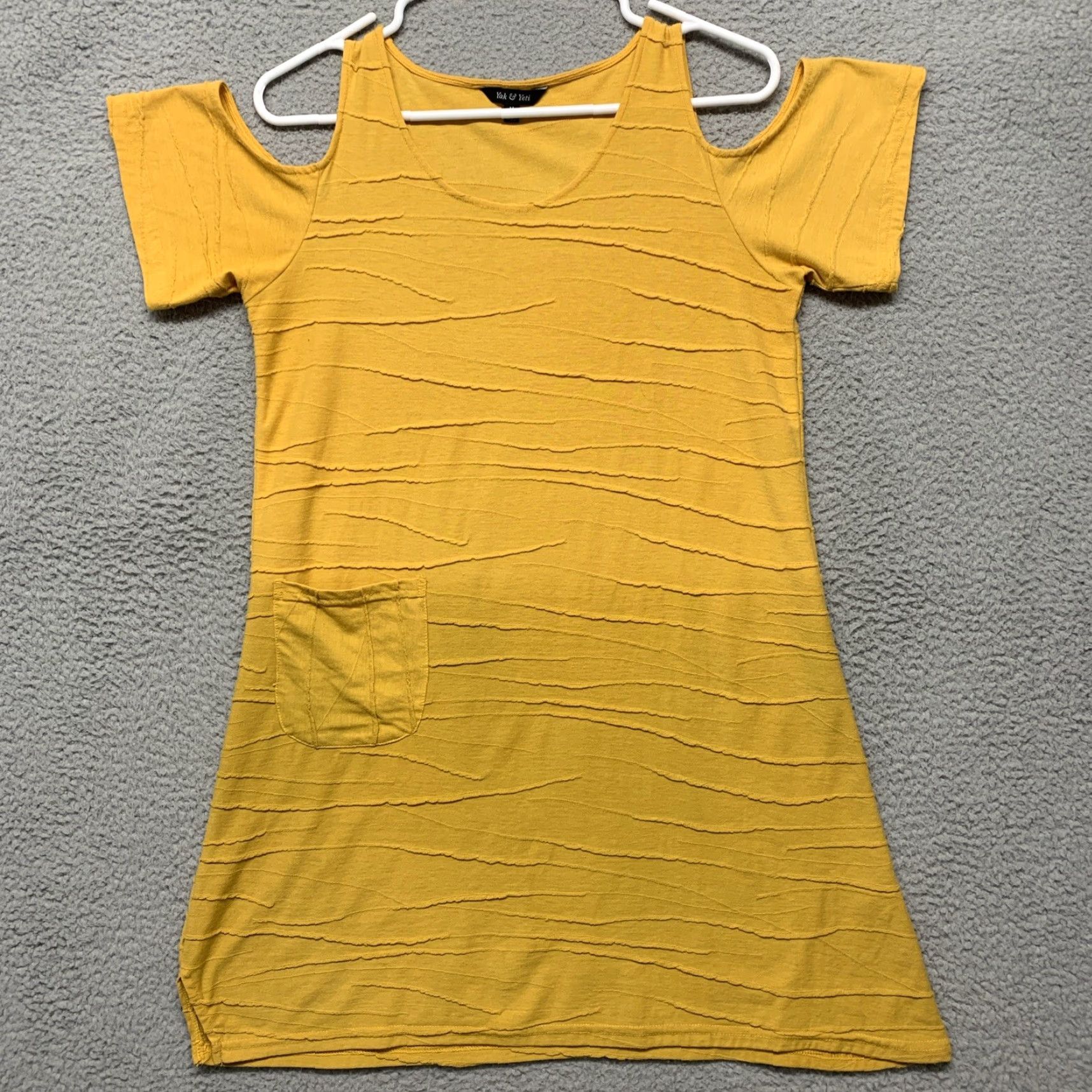 Yeti Yak & Yeti Women’s Dress Mustard SZ M 3” Side Slit 1 Pocket Drop Shoulder Casual Knee Length Short Sleeve Size M / US 6-8 / IT 42-44 - 2 Thumbnail