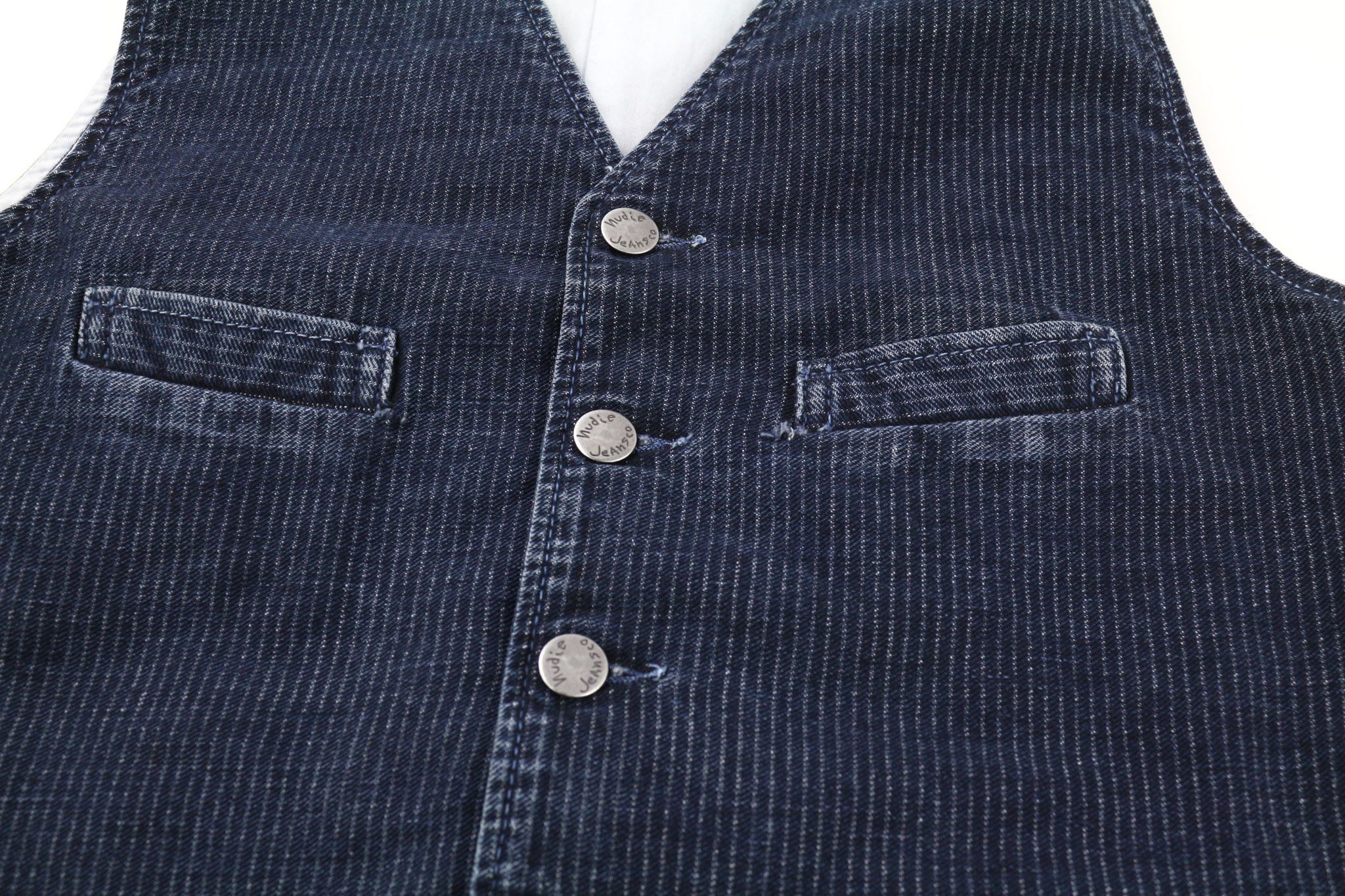 Nudie Jeans GUSTAV M Worker Stripe Dark Blue Buttoned Vest 80725 Size US M / EU 48-50 / 2 - 10 Thumbnail