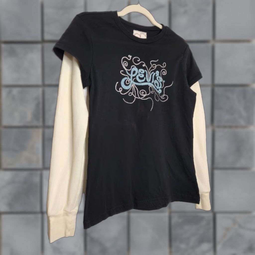 Levi's VINTAGE Levi's Thermal Waffle Long Sleeve T-Shirt 90s y2k Medium Black Womens Shirt Size M / US 6-8 / IT 42-44 - 1 Thumbnail