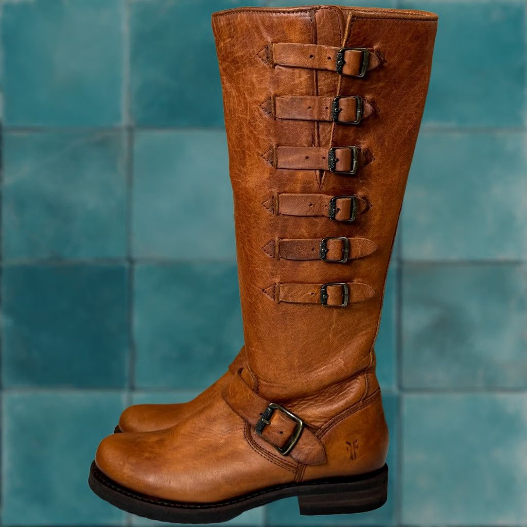 Frye Frye Valerie 6 Strap Tall Boots Brown Leather Zip Brown Women’s 5.5 B Size US 6 / IT 36 - 1 Thumbnail