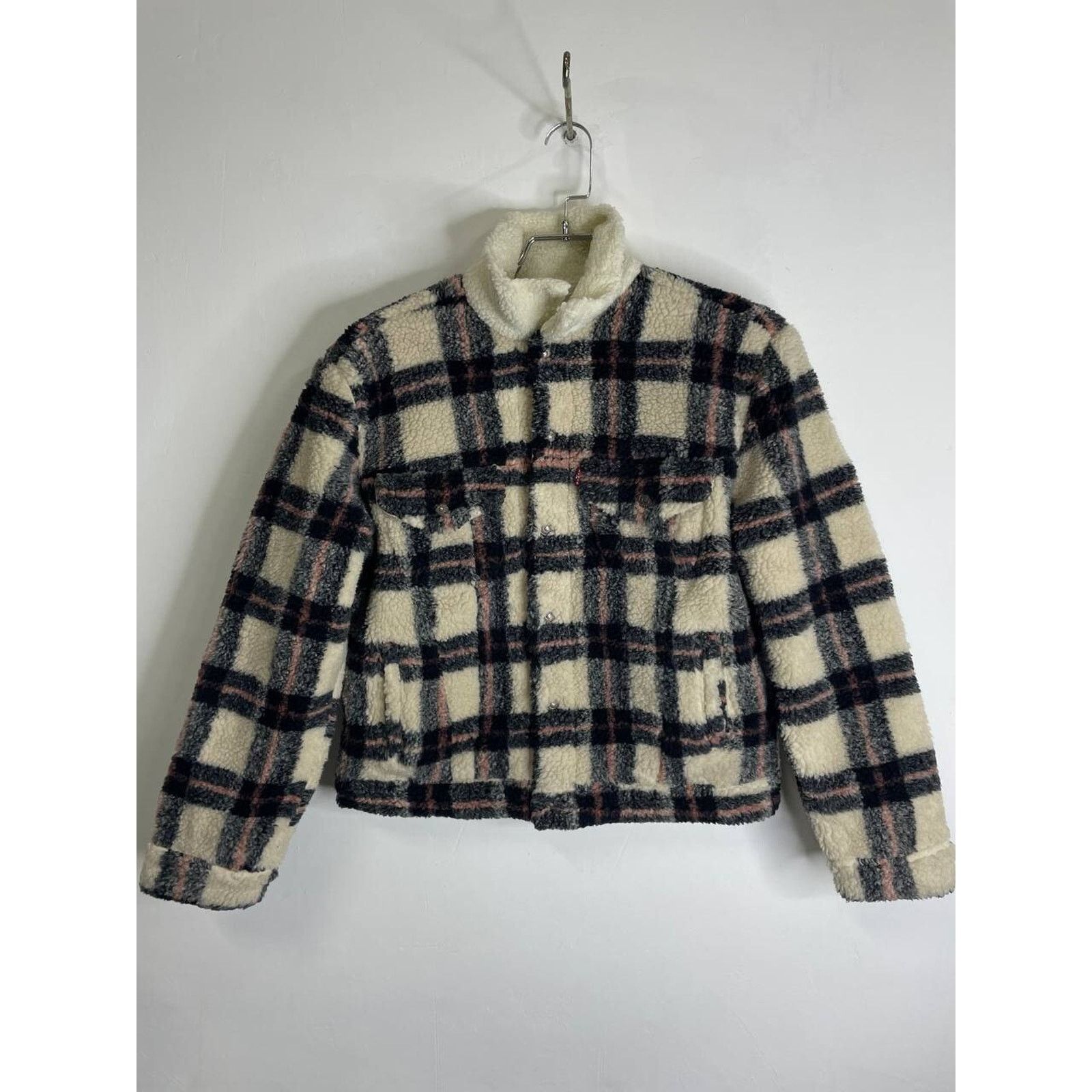 Levi's Vintage Levi’s Sherpa Plaid Fleece Jacket Cream Black Size S Size S / US 4 / IT 40 - 1 Thumbnail