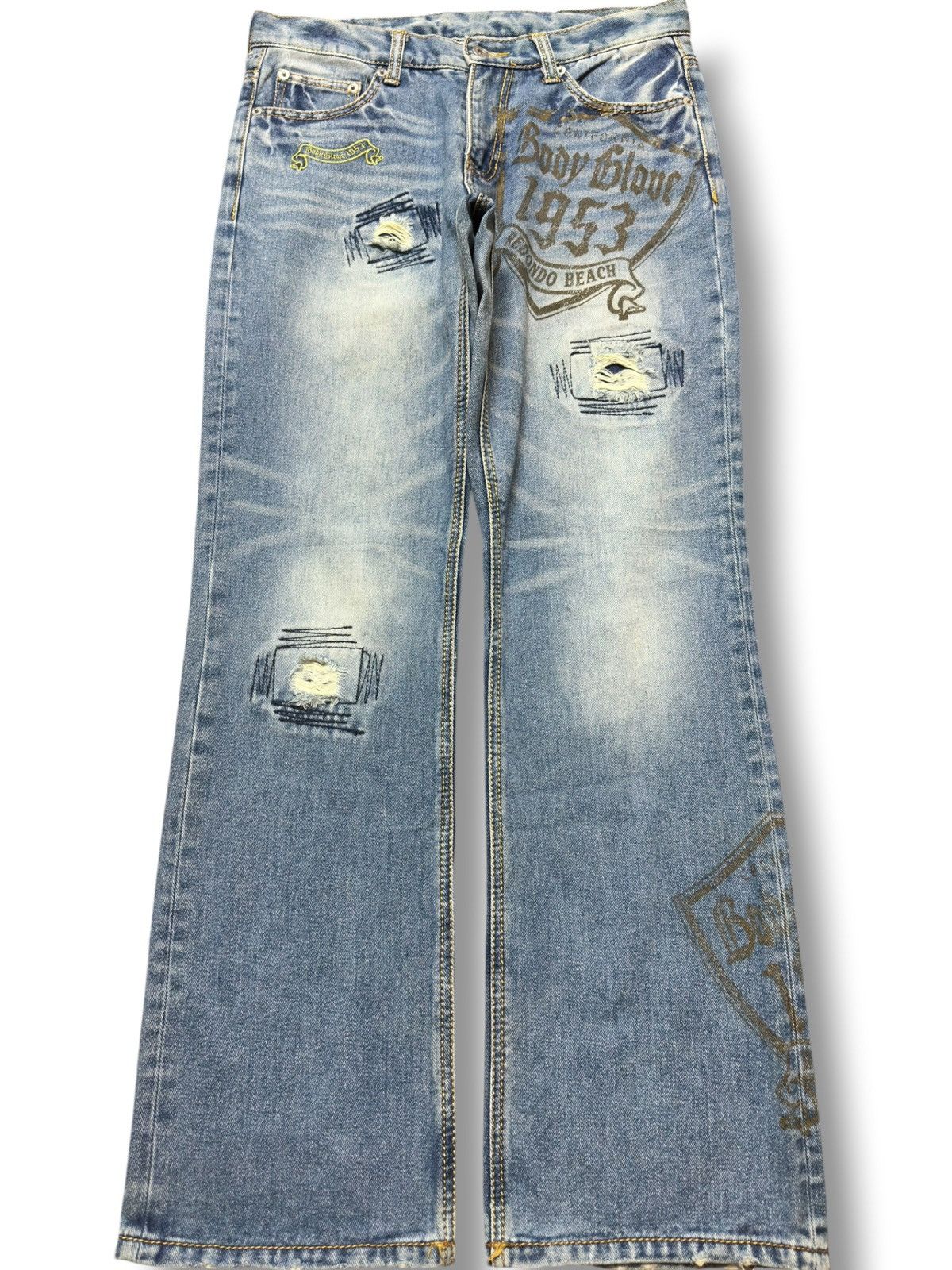 Body Glove Vintage Body Glove Flare Artwork Distressed Denim Size US 31 - 1 Thumbnail