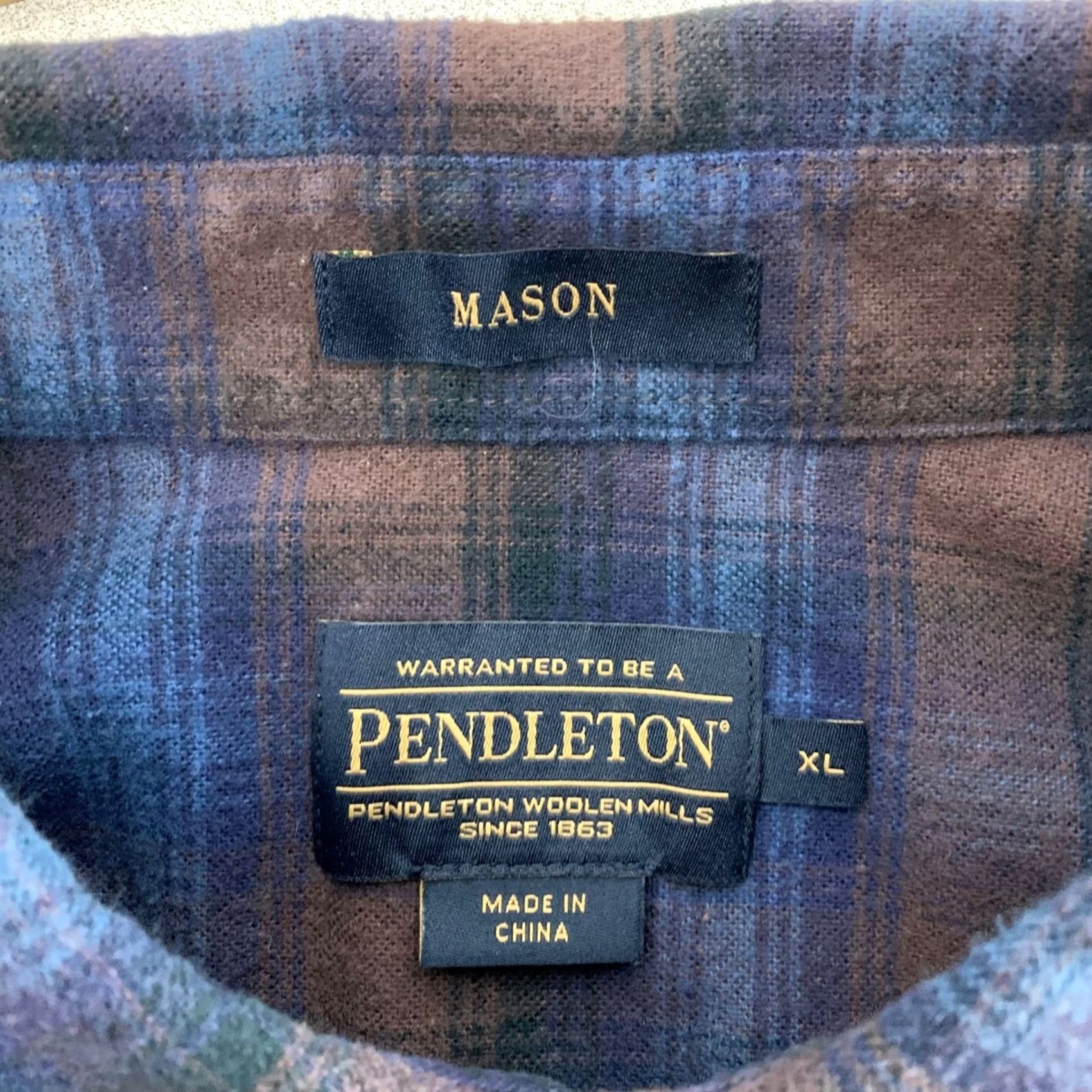 Pendleton Pendleton Mason Button Down Shirt Mens XL Blue Brown Plaid Cotton Flannel Size US XL / EU 56 / 4 - 3 Thumbnail