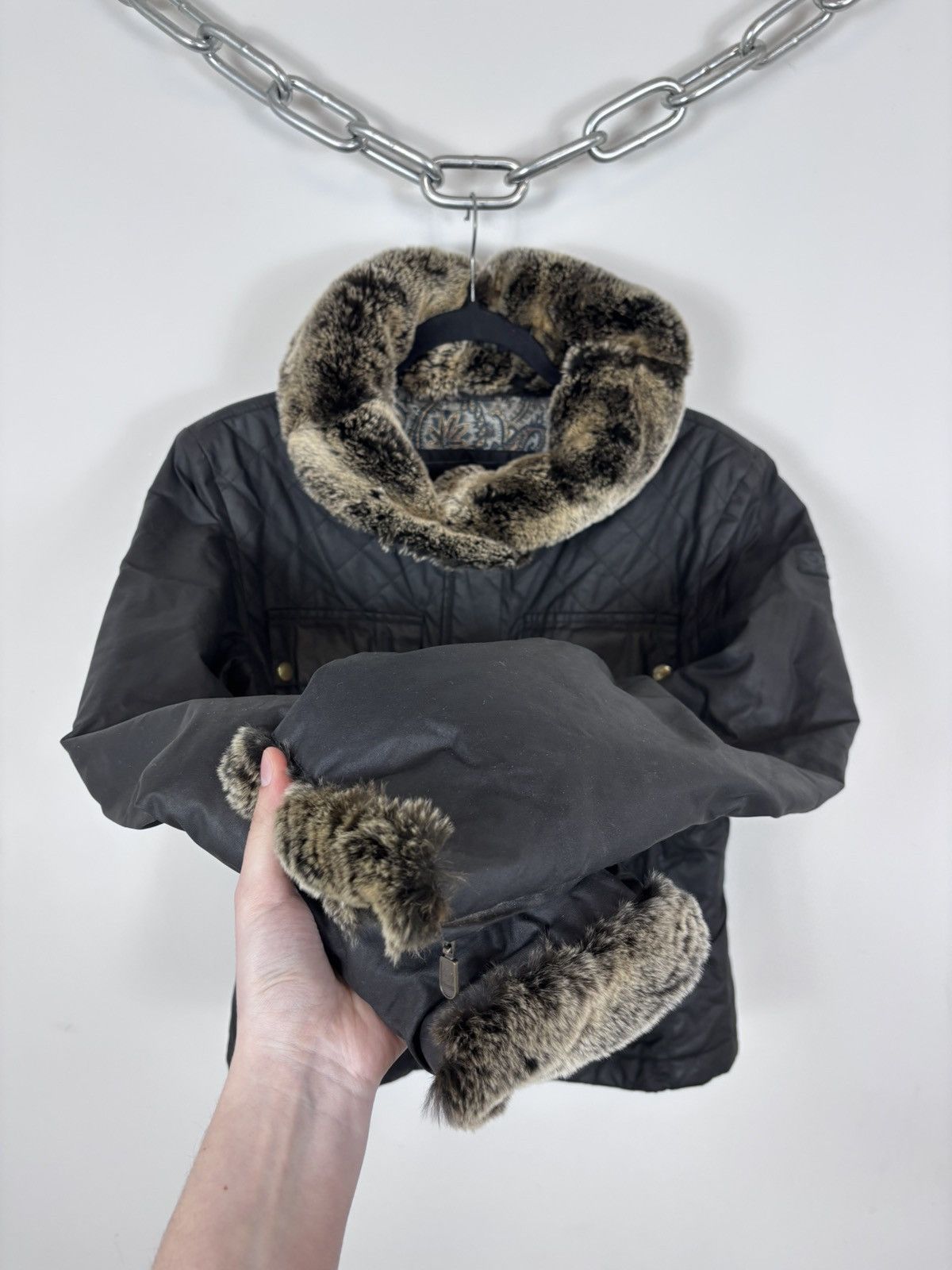 Belstaff Belstaff Gold Label Women’s Black Waxed Jacket Fur Trim Size L / US 10 / IT 46 - 13 Thumbnail