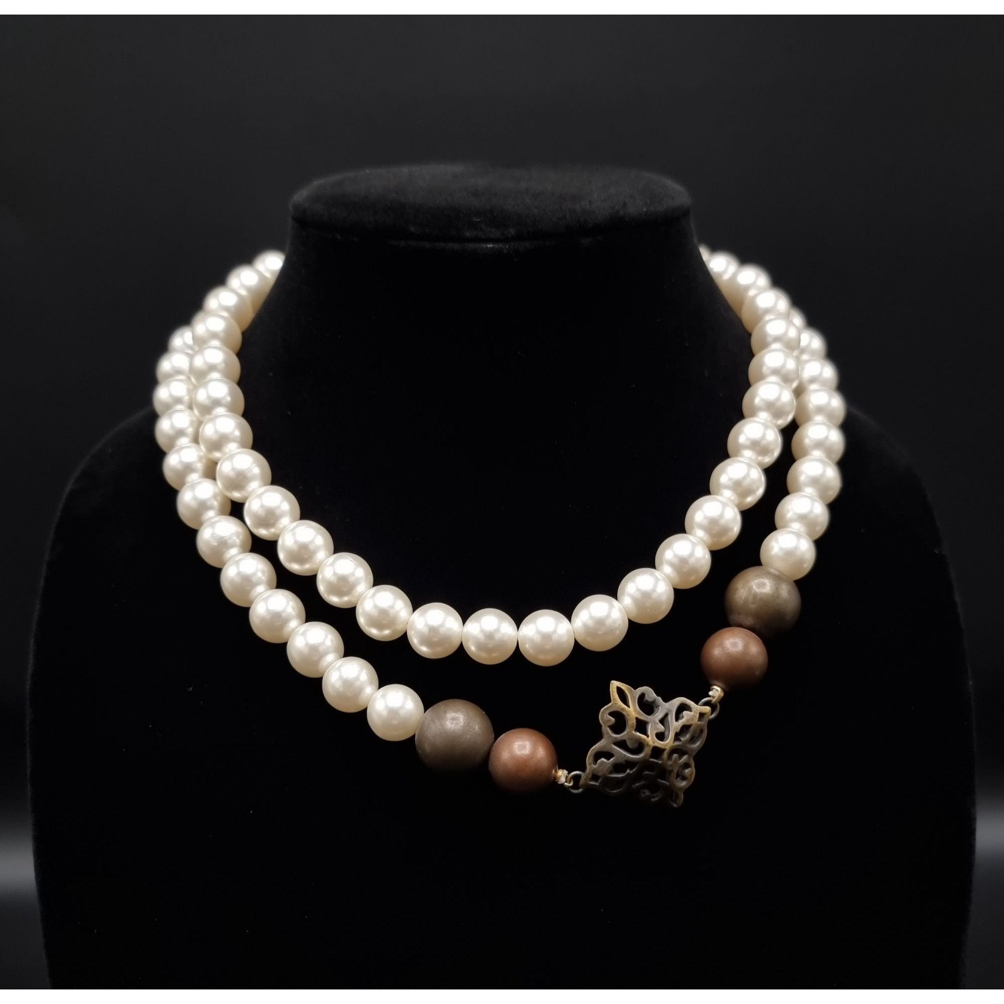 Vintage Vintage 1990s Faux Pearl Necklace With Bronze-Tone Beads Size ONE SIZE - 3 Thumbnail