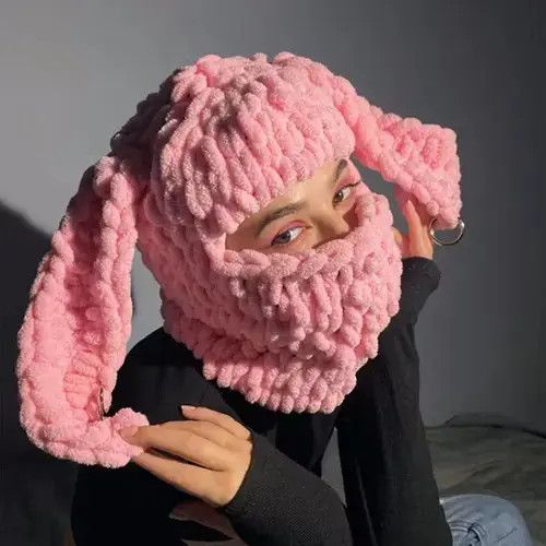 Aran Isles Knitwear × Japanese Brand Knitted bunny ear pink balaclava Size ONE SIZE - 4 Thumbnail
