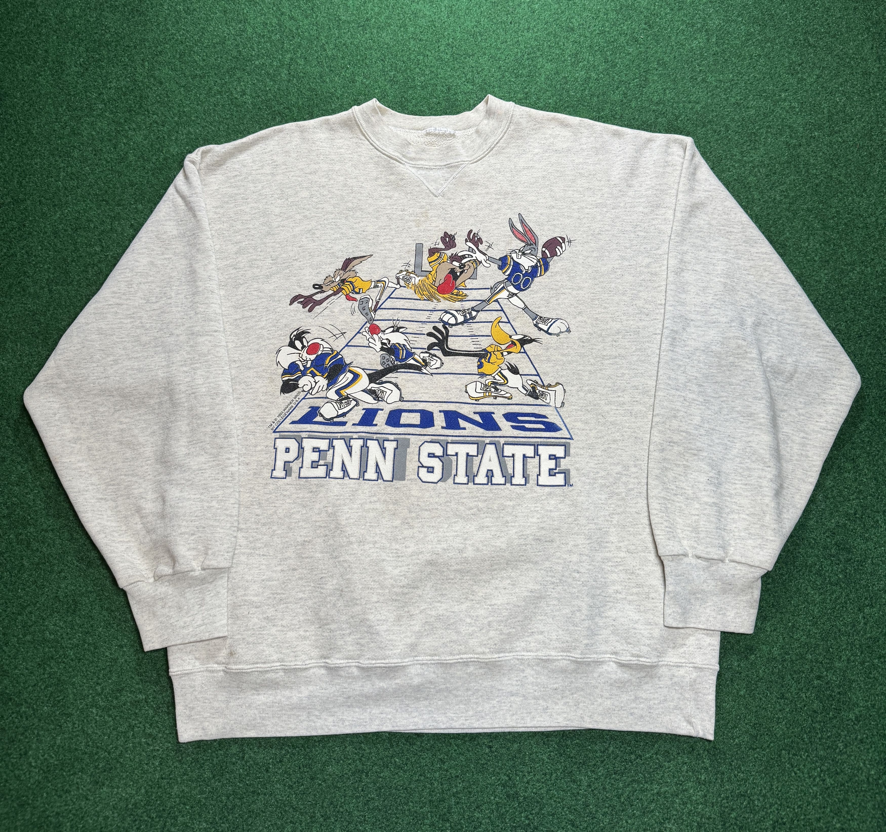 image of Signal Sport x Vintage VTG 90's Penn State Football Looney Tunes Crewneck in Grey, Men's (Size XL)