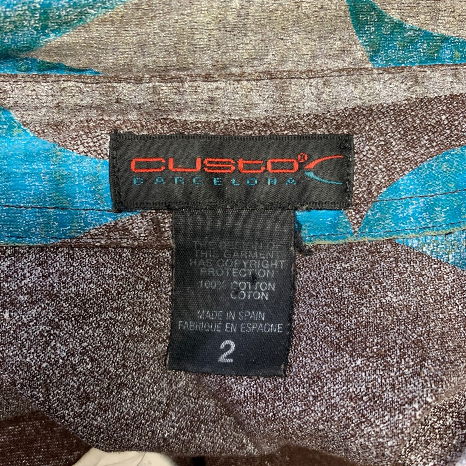 Custo Barcelona XS Brown Blue/Silver Abstract Floral L/S Shirt Size US XS / EU 42 / 0 - 5 Thumbnail