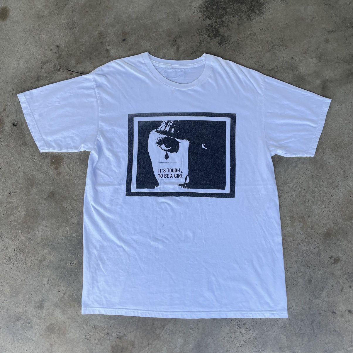 image of Vintage Sexy Dynamite London Tough Girl Box Logo Image Punk Tee in White, Men's (Size XL)