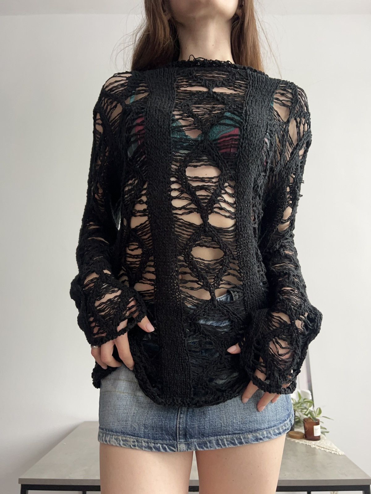 Vintage Amazing Knit Black Long sleeve Sweater Cardigan Vintage Y2K Size S / US 4 / IT 40 - 5 Thumbnail